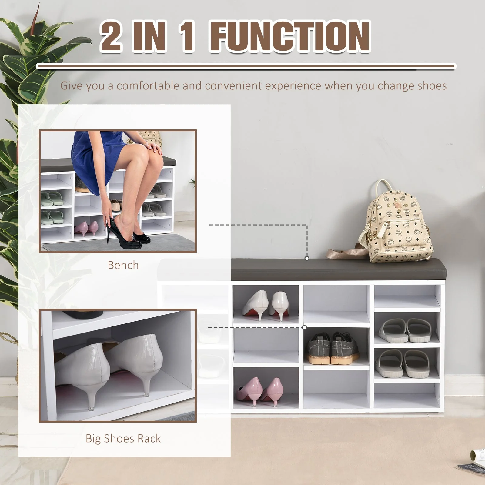 Multi-Storage Shoe Rack w/ 14 Compartments Cushion Moving Shelves Solid Frame Foot Pads Home Office Tidy Organisation Boots Trainers White - Image 3