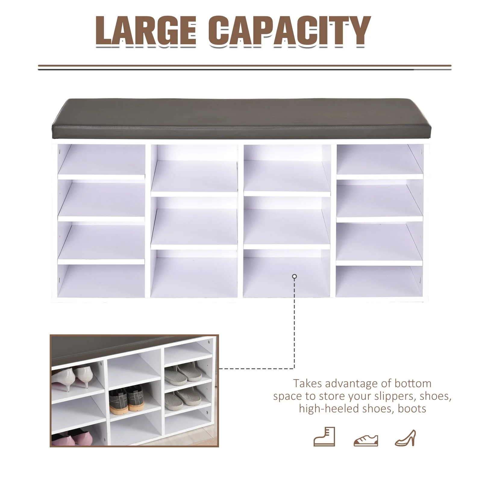 Multi-Storage Shoe Rack w/ 14 Compartments Cushion Moving Shelves Solid Frame Foot Pads Home Office Tidy Organisation Boots Trainers White - Image 4