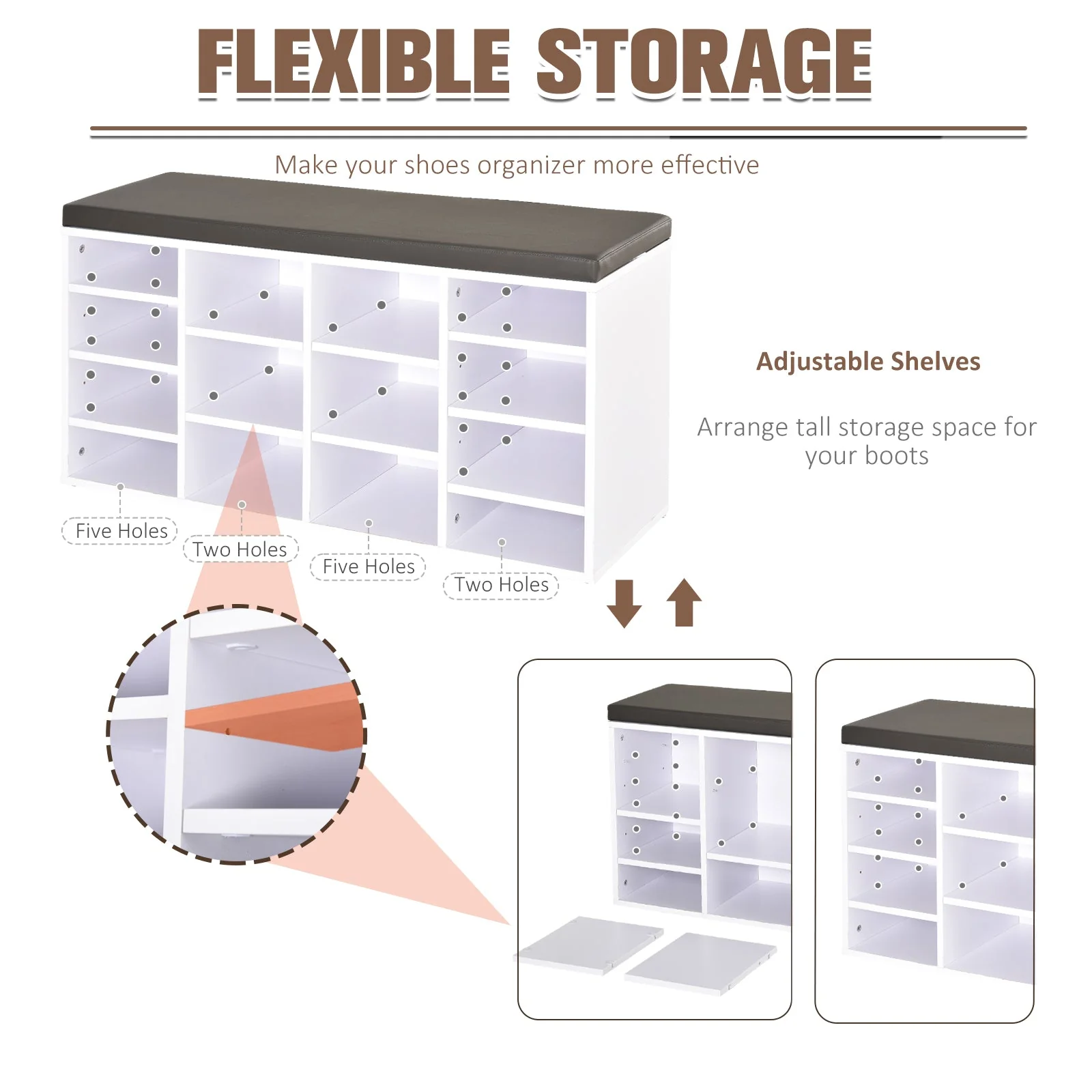 Multi-Storage Shoe Rack w/ 14 Compartments Cushion Moving Shelves Solid Frame Foot Pads Home Office Tidy Organisation Boots Trainers White - Image 5