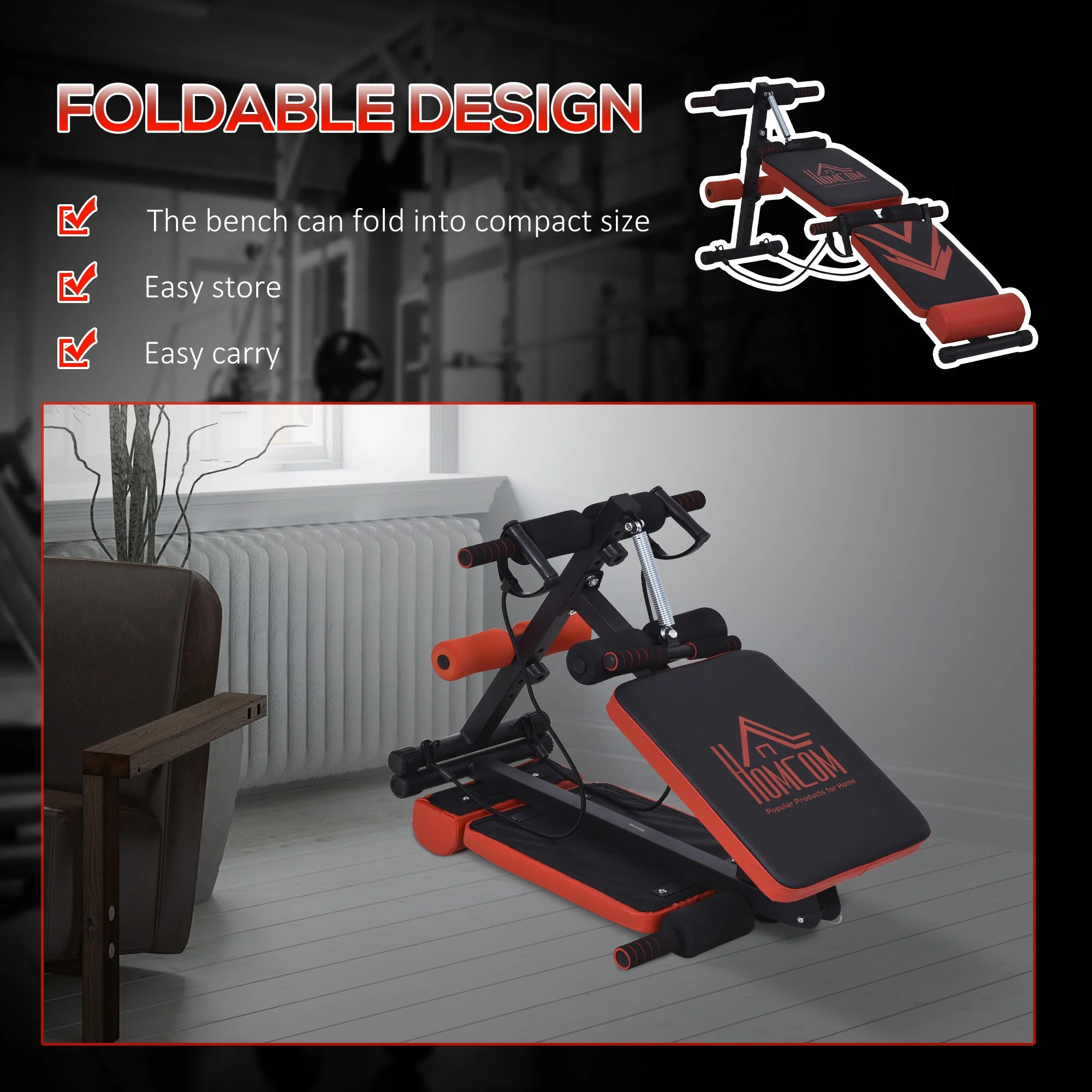 Multifunctional Sit Up Bench Foldable Fitness Equipment w/ Elastic Rope - Image 3