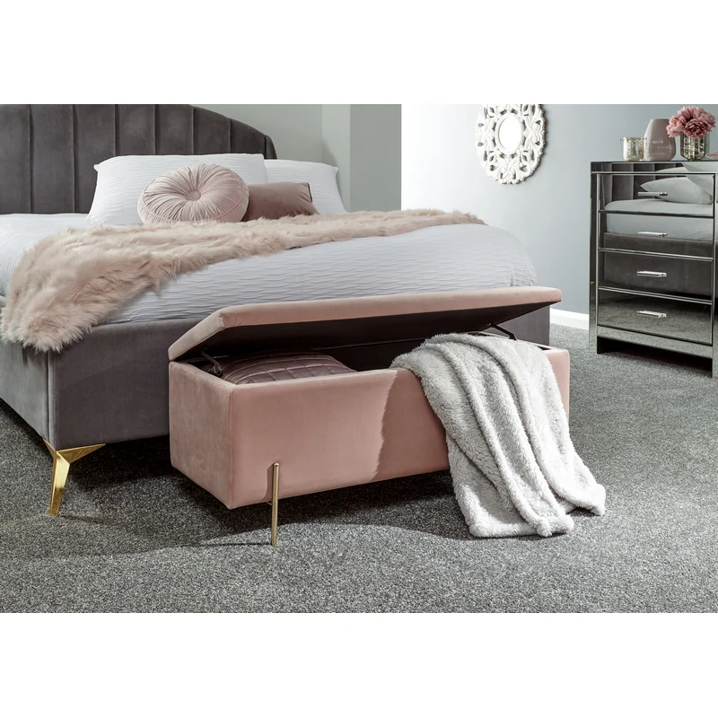 Mystica Large Ottoman Wood & Fabric Pink 1 Door - Image 3