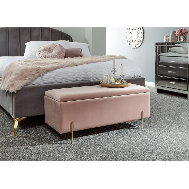 Mystica Large Ottoman Wood & Fabric Pink 1 Door - Image 4