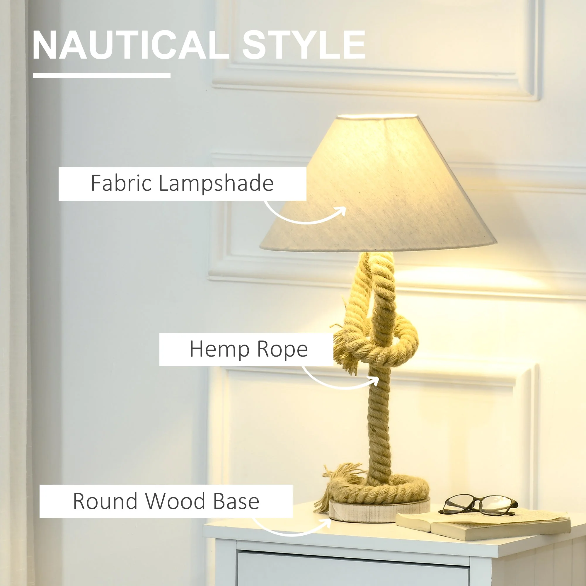 Nautical Style Table Lamp with Fabric Lampshade - Image 4