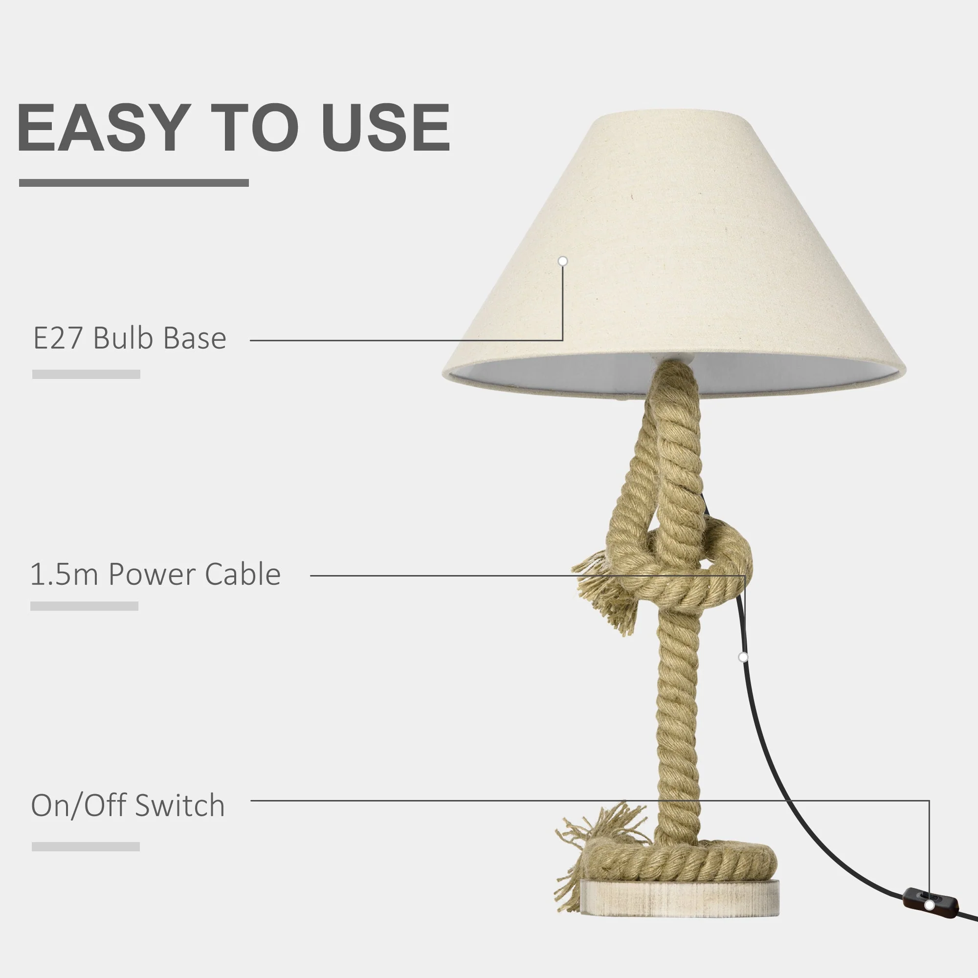 Nautical Style Table Lamp with Fabric Lampshade - Image 5