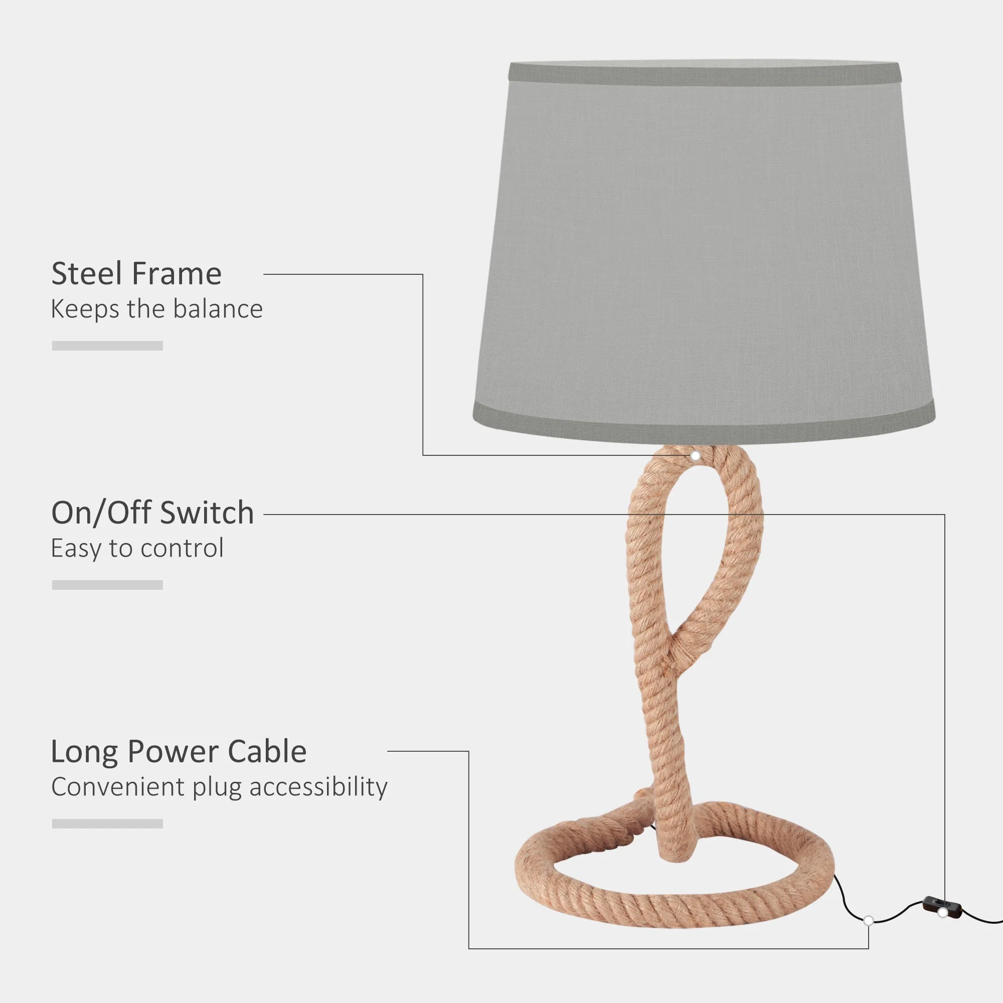 Nautical Table Lamp with Rope Base for E27 LED Halogen Bulb - Image 6
