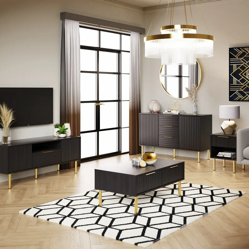 Nervata Coffee Table Black 2 Drawers - Image 4