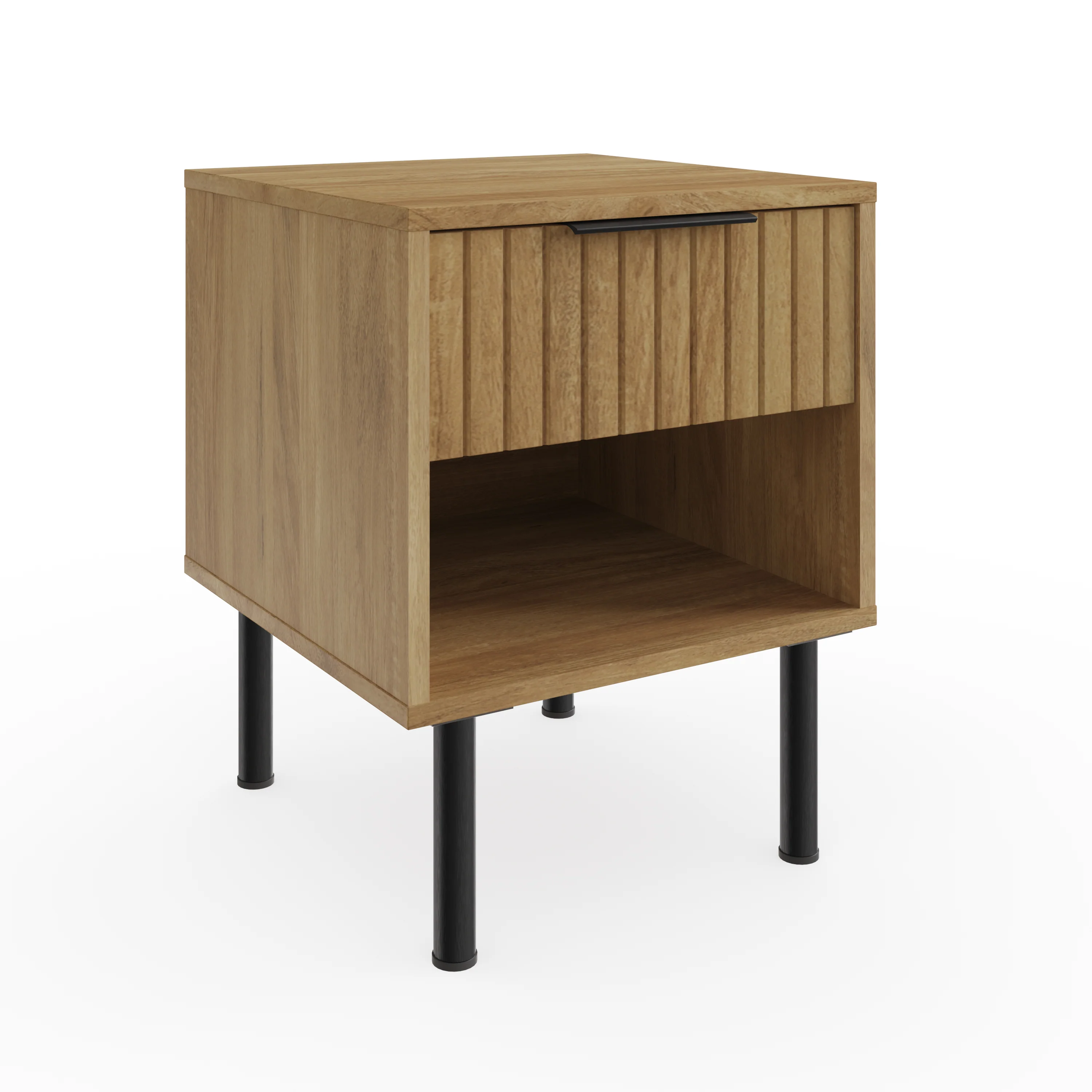 Nervata Side Table Oak & Black 1 Shelf 1 Drawer - Image 2