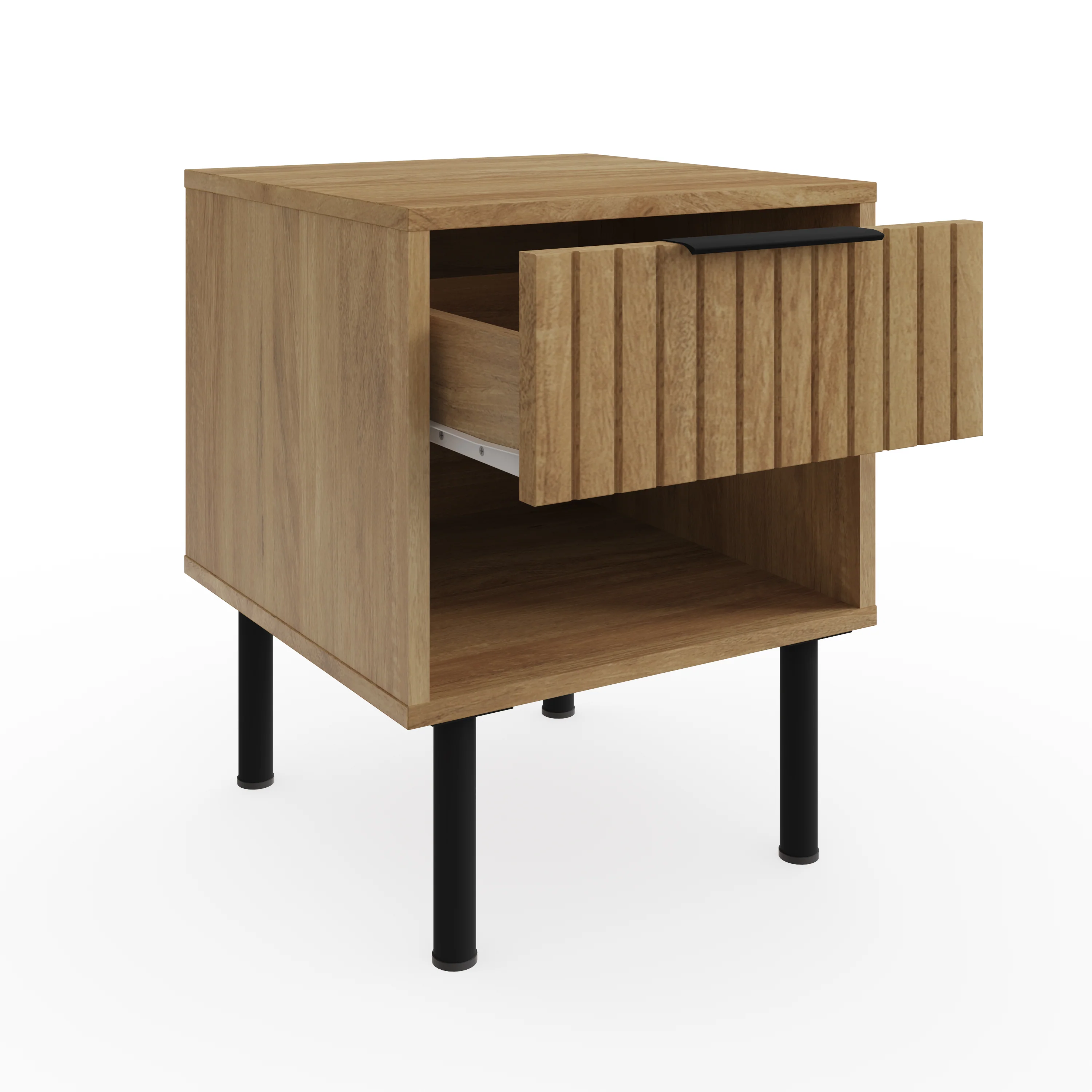 Nervata Side Table Oak & Black 1 Shelf 1 Drawer - Image 3