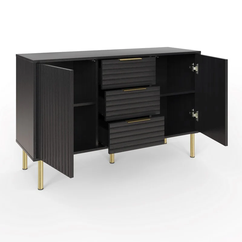 Nervata Large Sideboard Black 2 Doors 2 Shelves 3 Drawers - Image 7