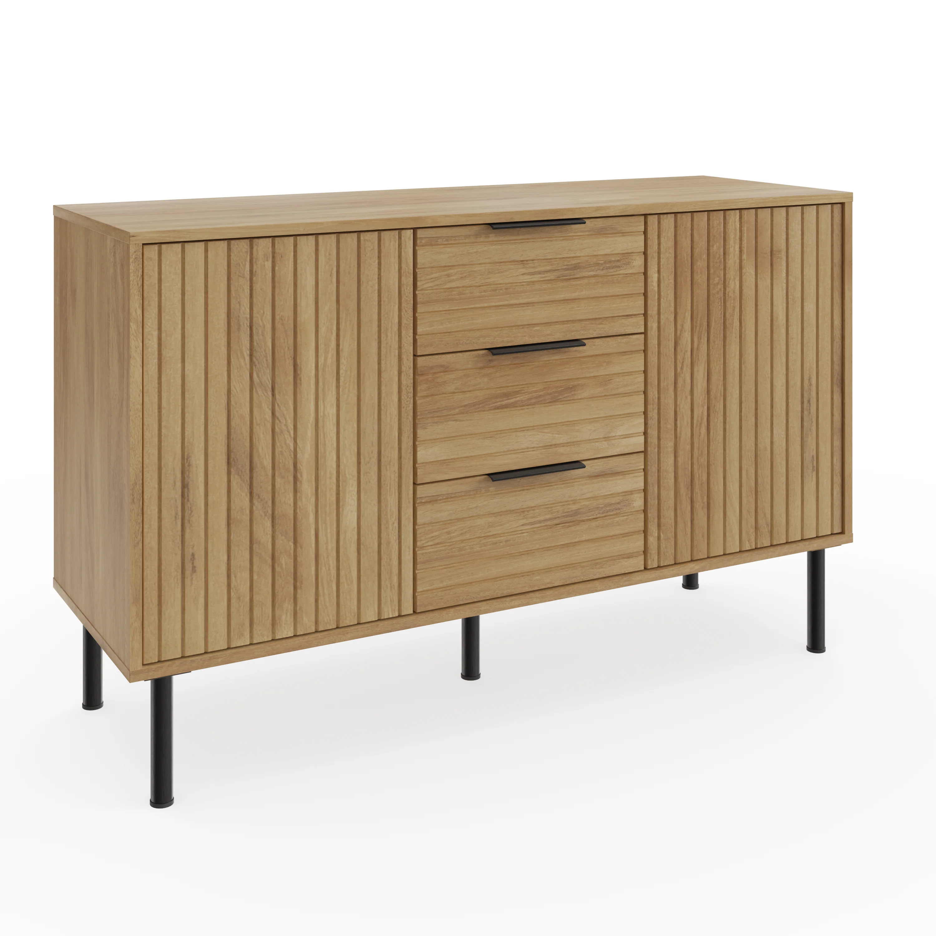 Nervata Large Sideboard Oak & Black 2 Doors 4 Shelves 3 Drawers - Image 2