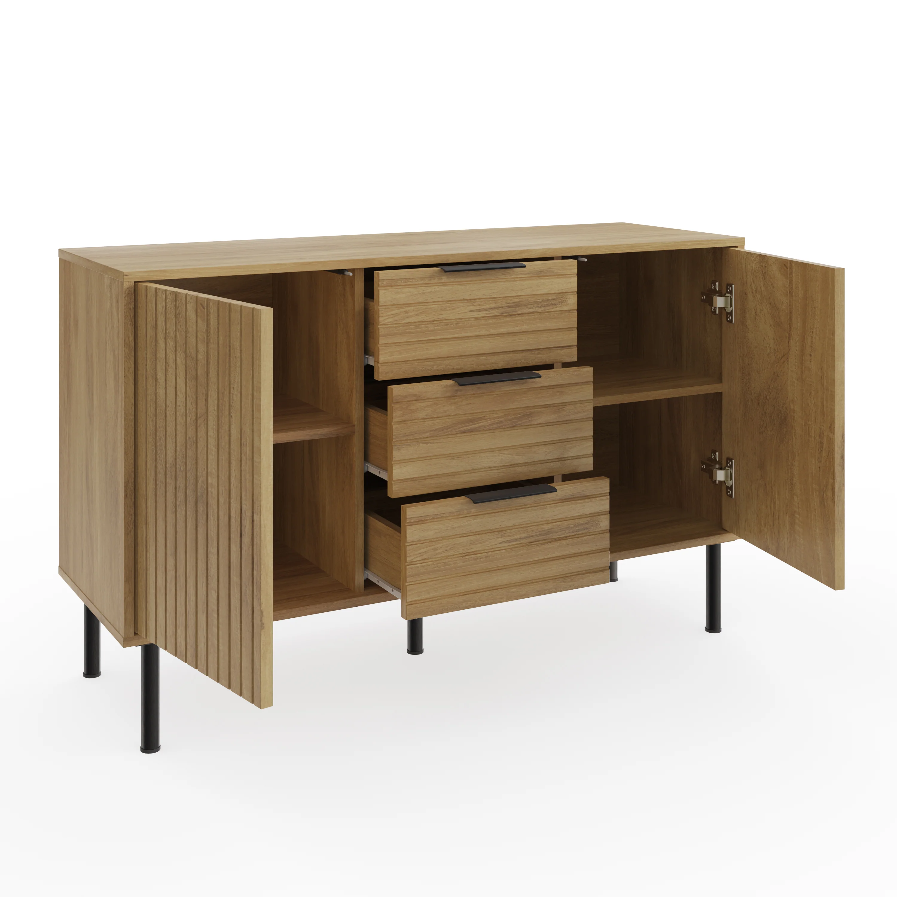 Nervata Large Sideboard Oak & Black 2 Doors 4 Shelves 3 Drawers - Image 3