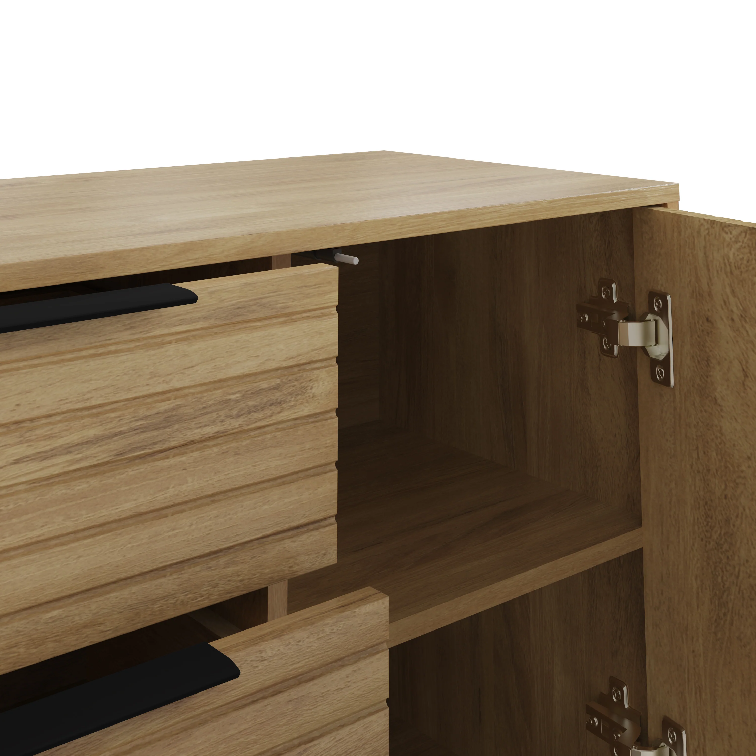 Nervata Large Sideboard Oak & Black 2 Doors 4 Shelves 3 Drawers - Image 5