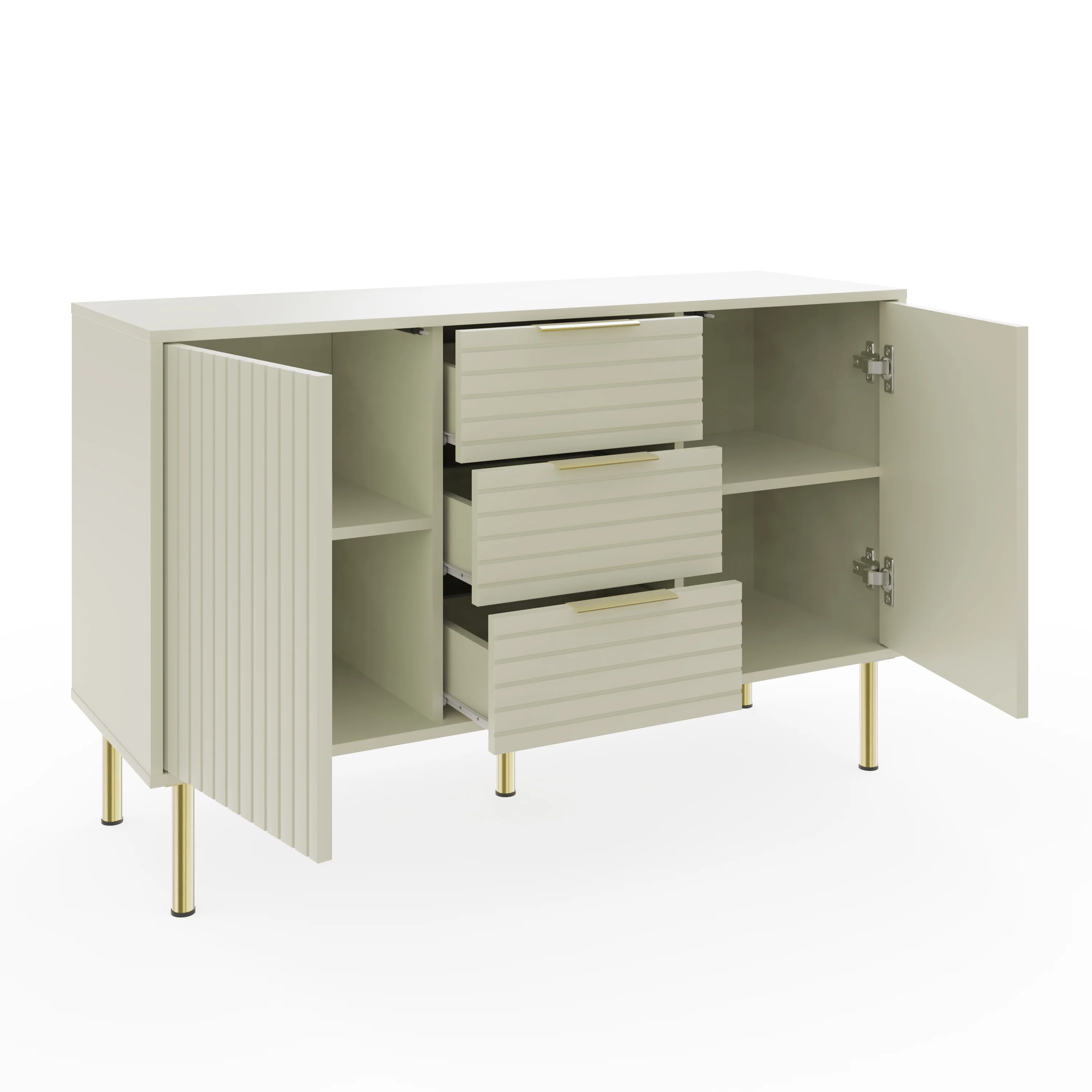 Nervata Large Sideboard White & Gold 2 Doors 4 Shelves 3 Drawers - Image 2