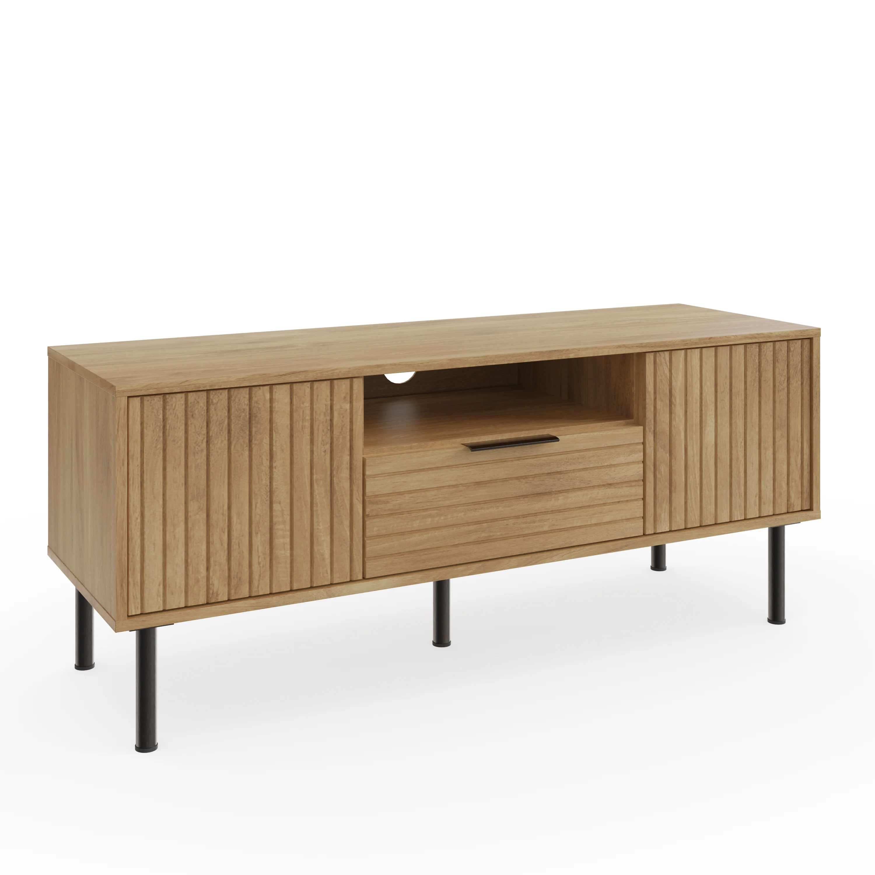 Nervata TV Unit Oak & Black 1 Shelf 1 Drawer 2 Doors - Image 2