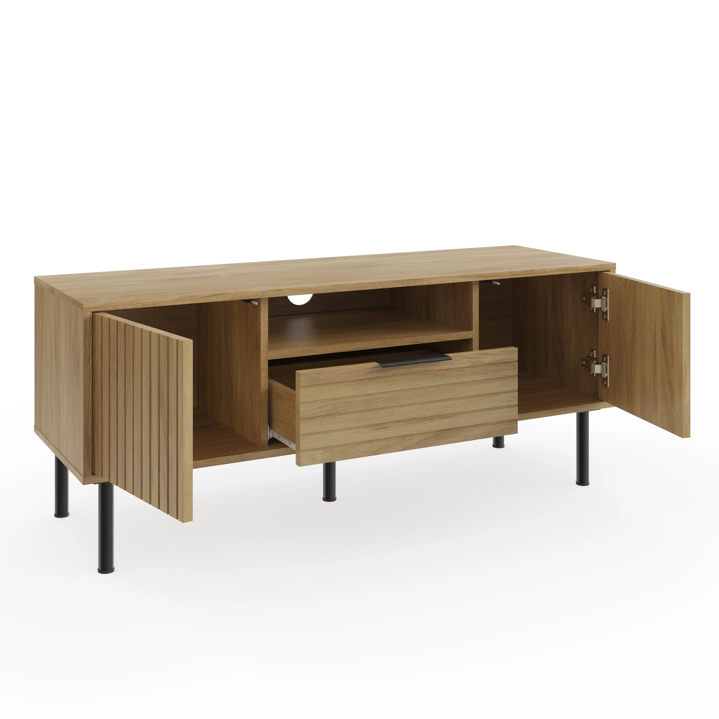 Nervata TV Unit Oak & Black 1 Shelf 1 Drawer 2 Doors - Image 3