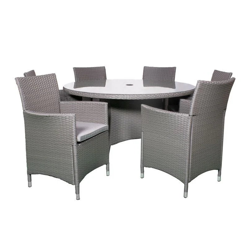 Nevada Rattan Garden Patio Dining Set by Royalcraft - 6 Seat Grey Cushions - Image 2