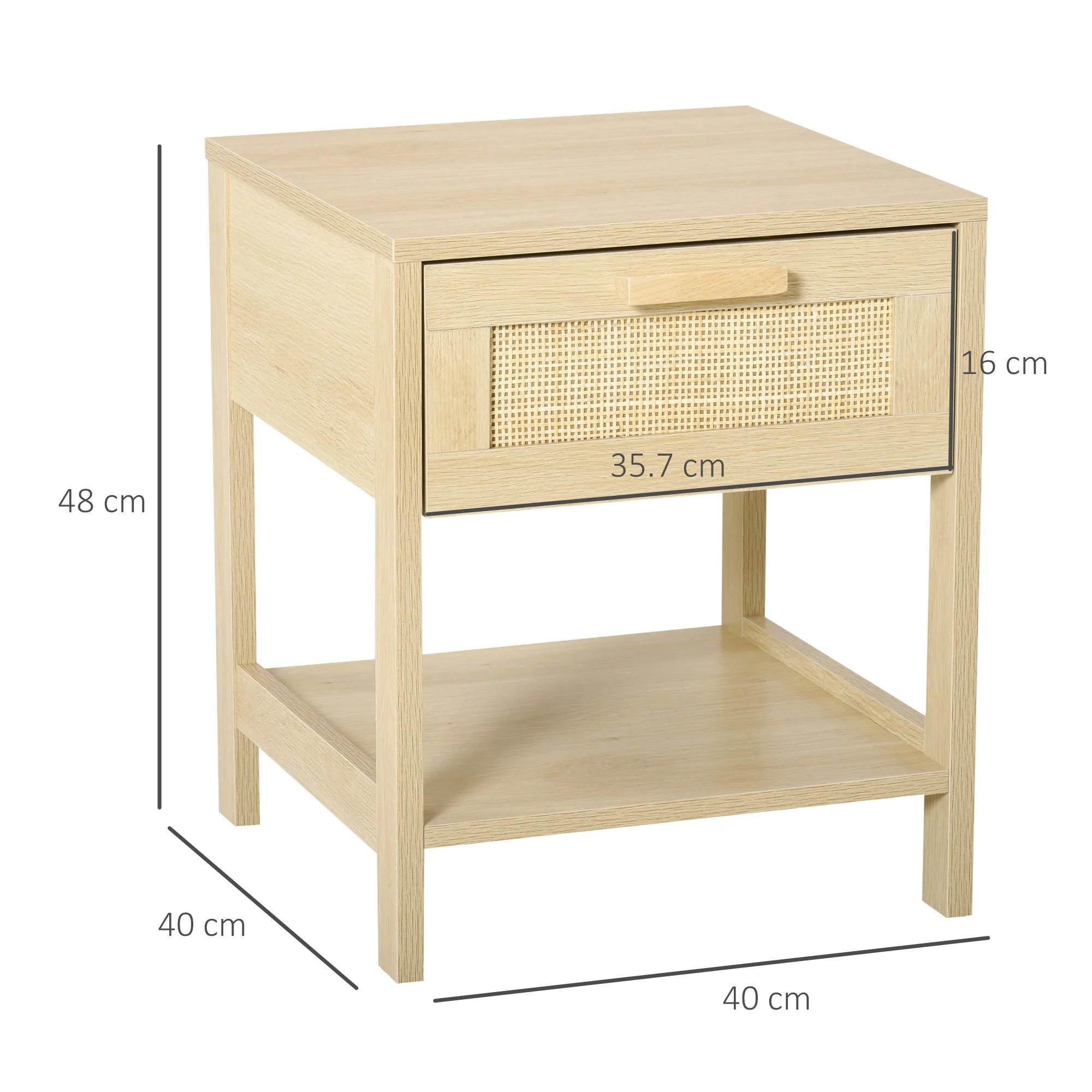 Nightstand with Rattan Drawer and Storage Shelf - Image 3