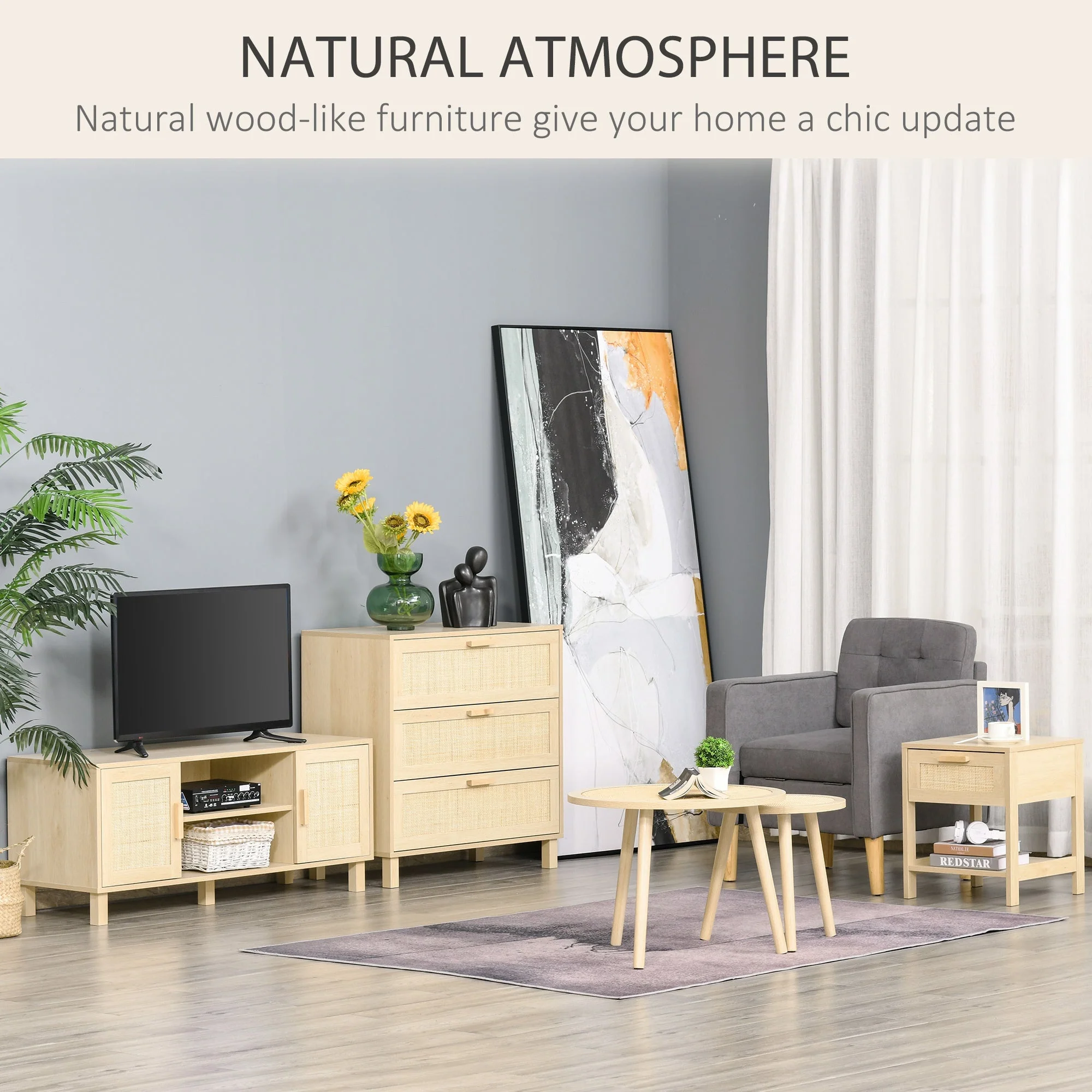 Nightstand with Rattan Drawer and Storage Shelf - Image 4