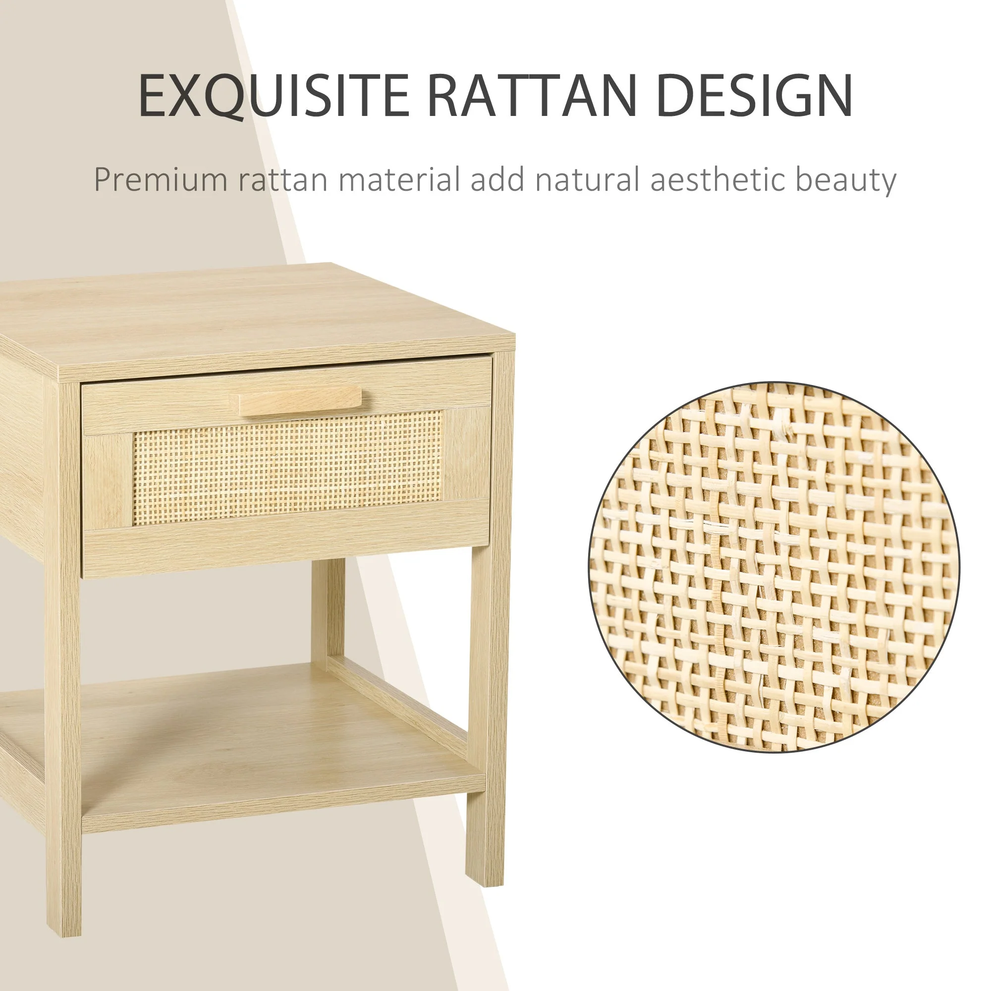 Nightstand with Rattan Drawer and Storage Shelf - Image 5