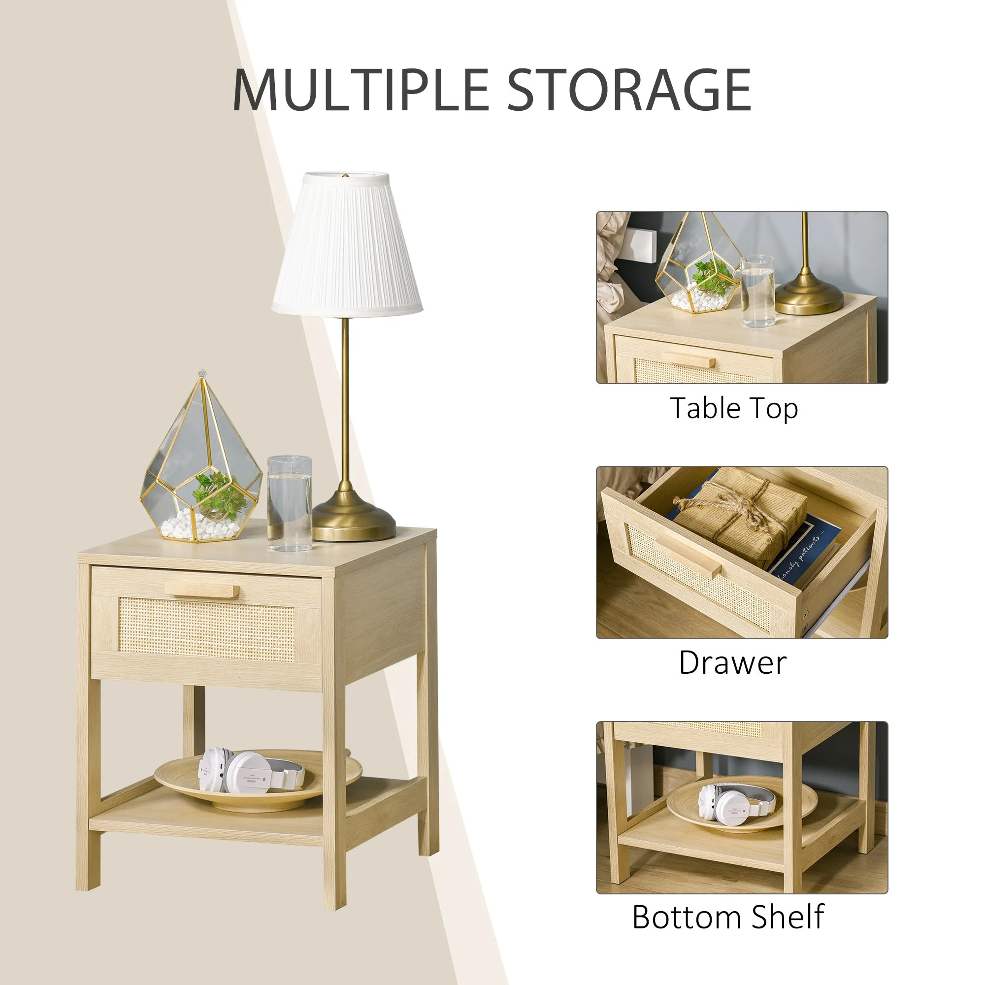 Nightstand with Rattan Drawer and Storage Shelf - Image 6