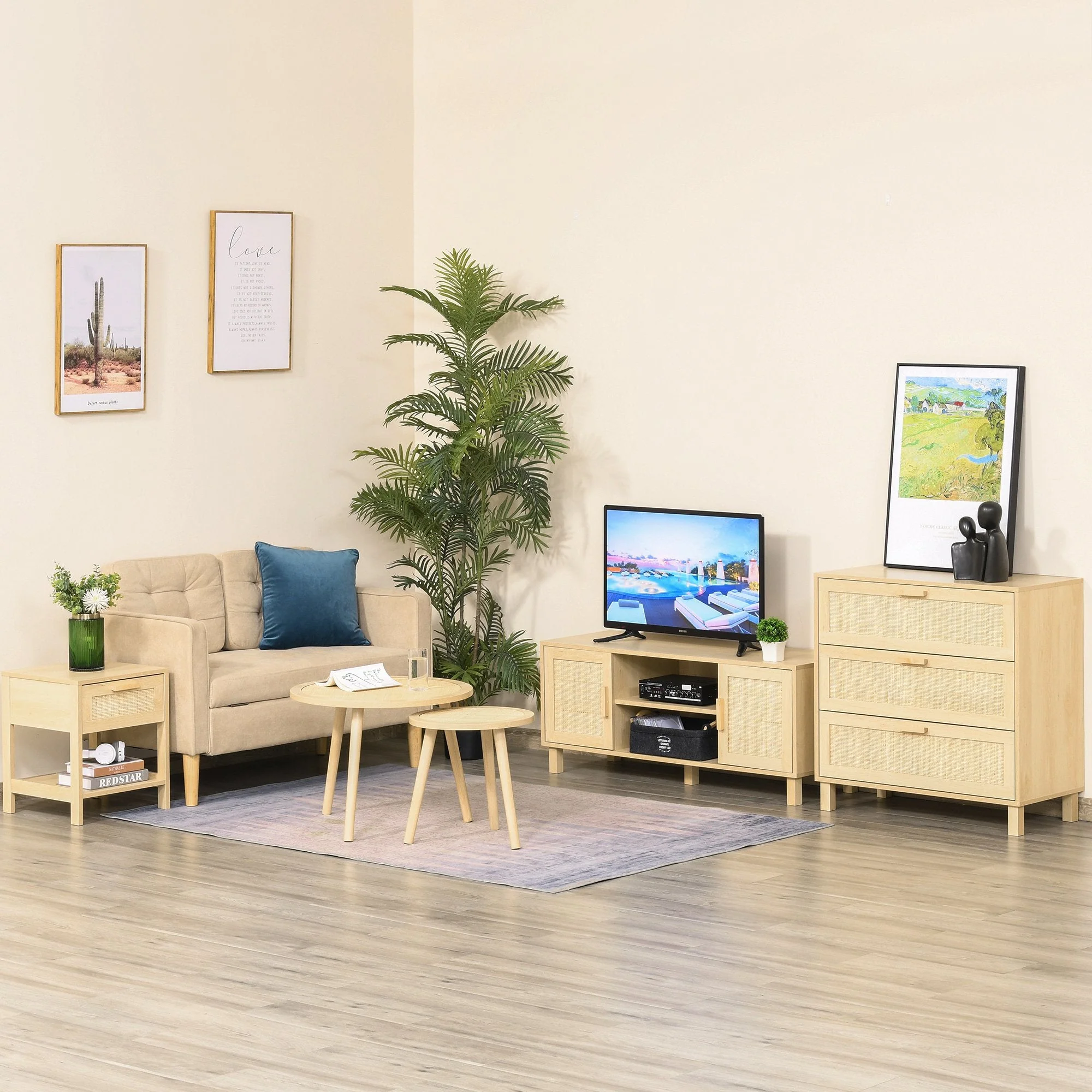 Nightstand with Rattan Drawer and Storage Shelf - Image 8