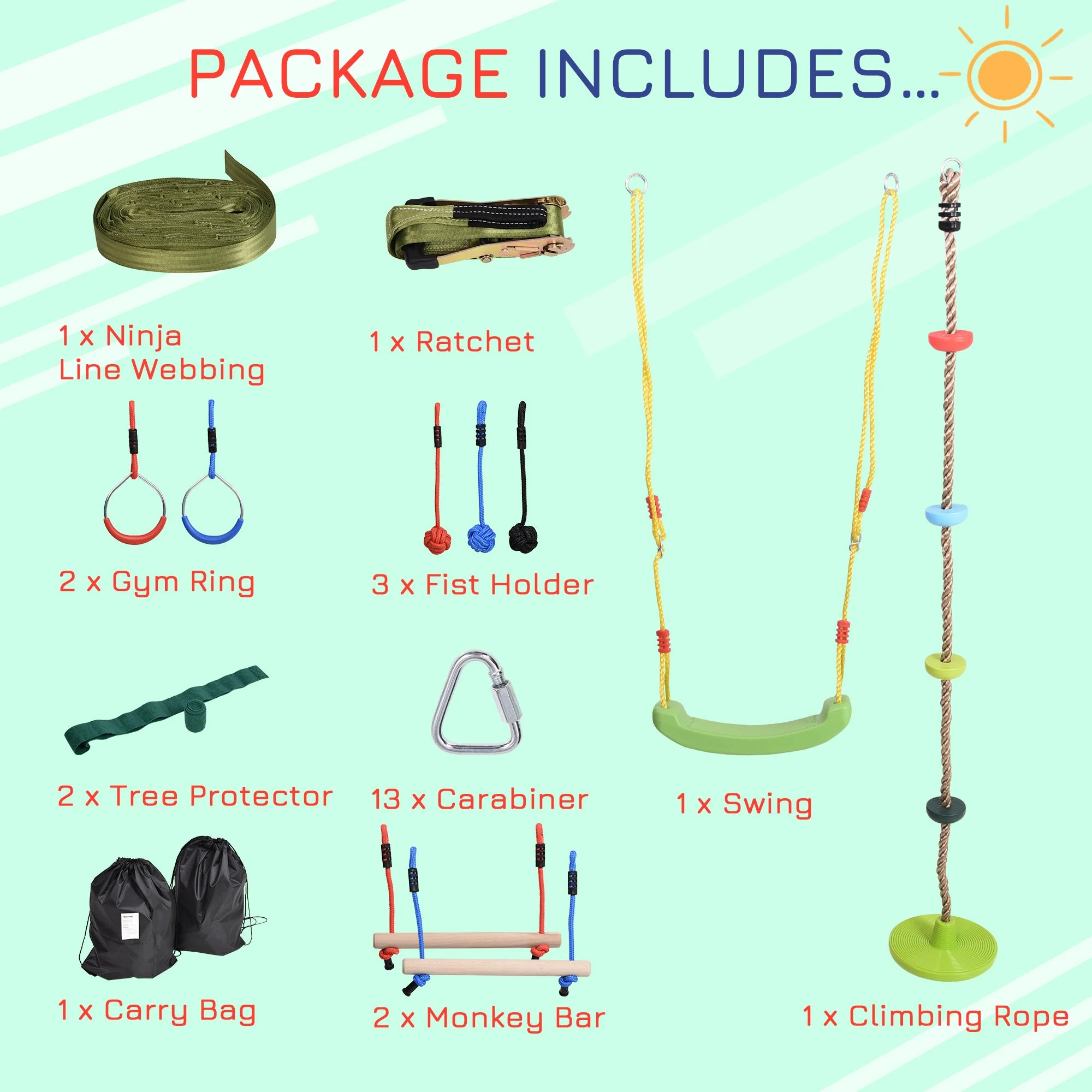 Ninja Warrior Obstacle Course for Kids 46FT Slackline Kit w/ Training Equipment - Image 6