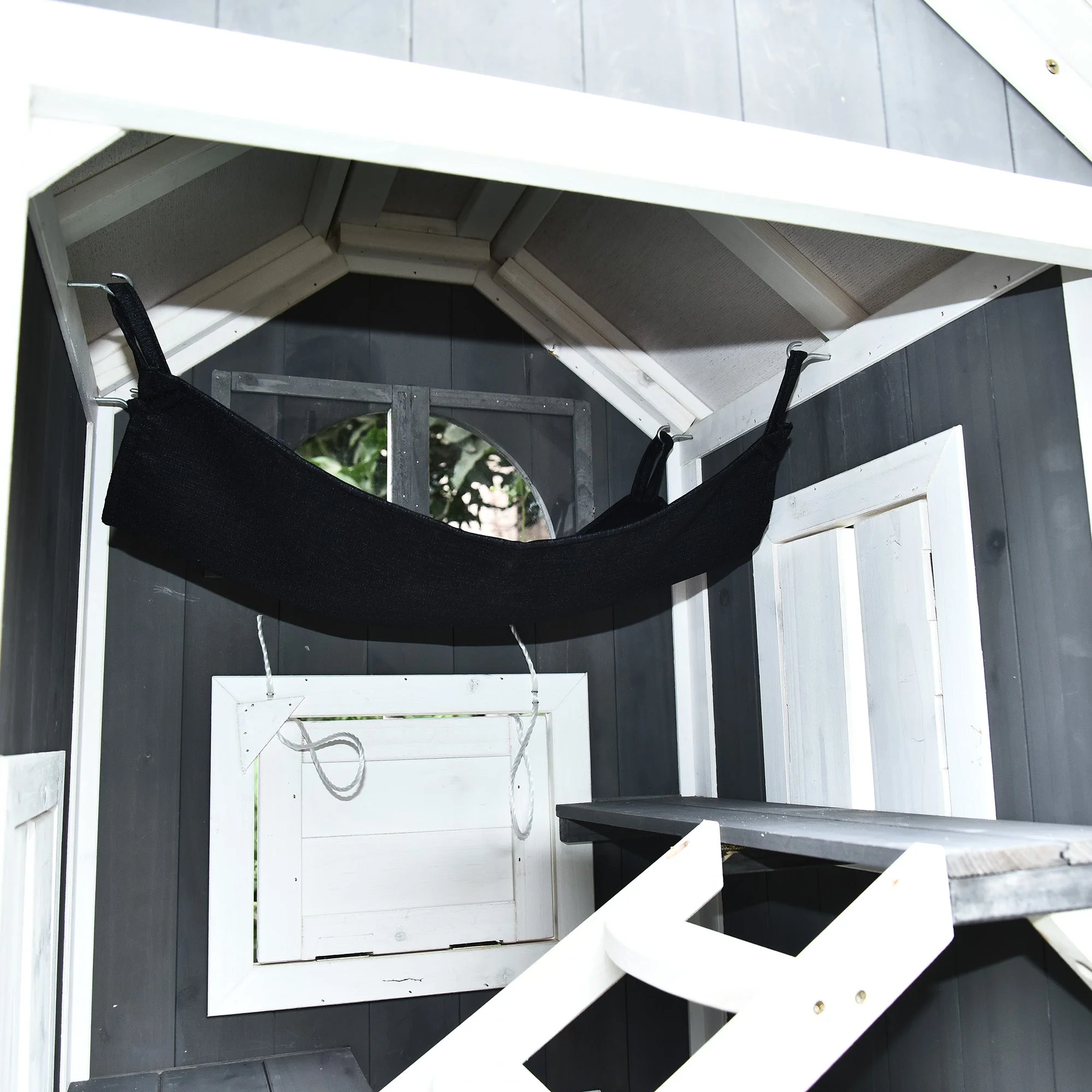 Nordic 109cm Cat House Fir Wood Grey & White by Pawhut - Image 9