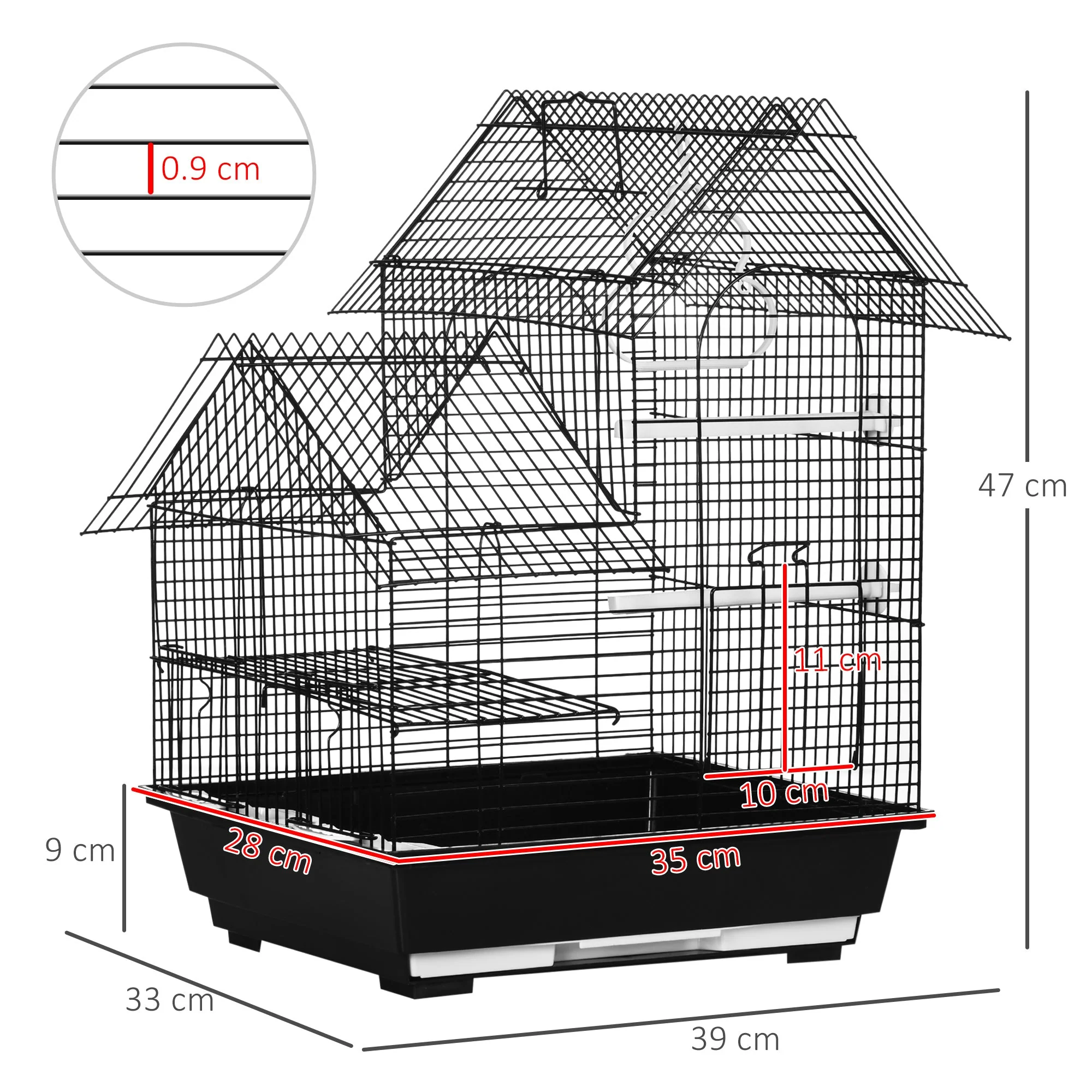 Nordic 47cm Bird Cage Hanging Black by Pawhut - Image 3