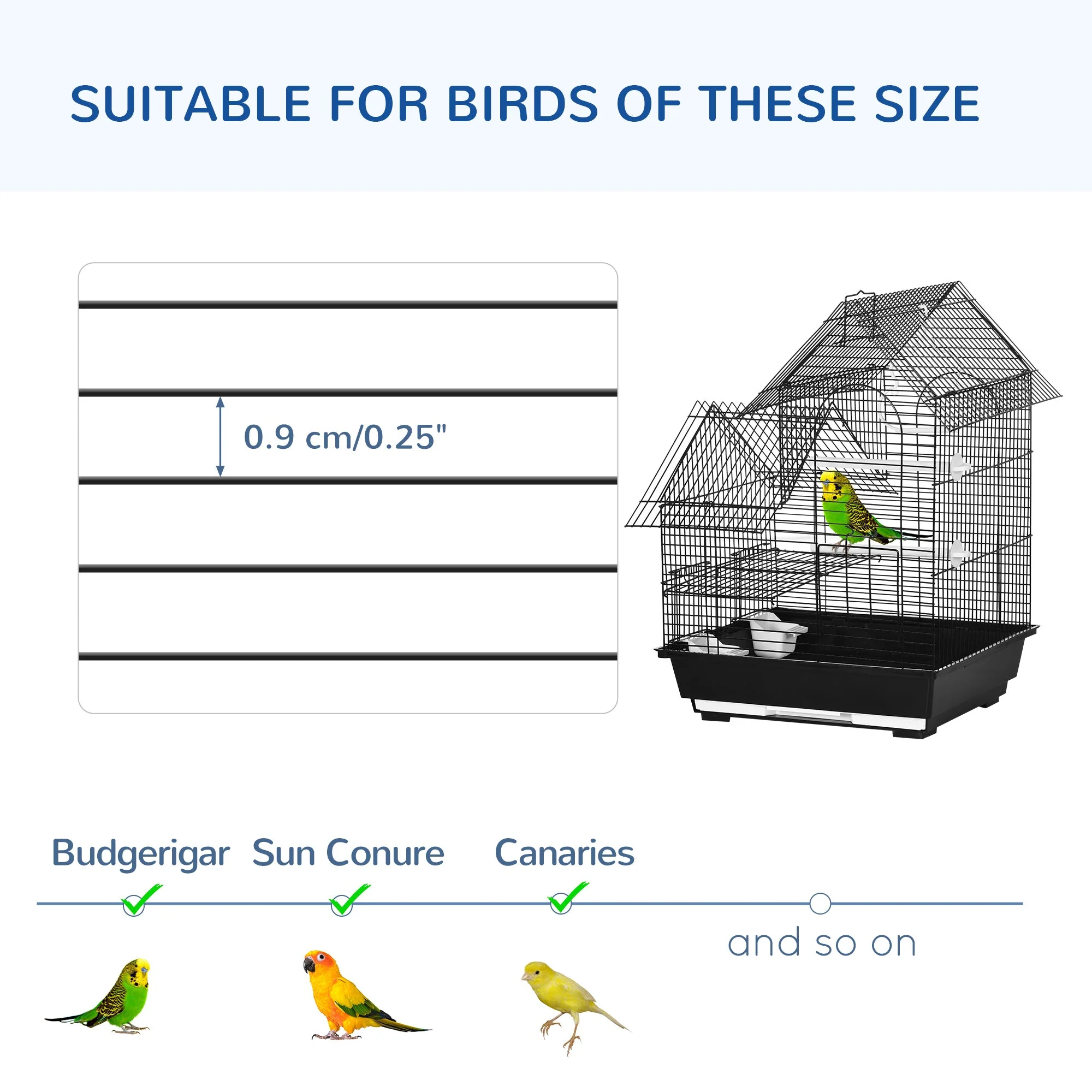Nordic 47cm Bird Cage Hanging Black by Pawhut - Image 7
