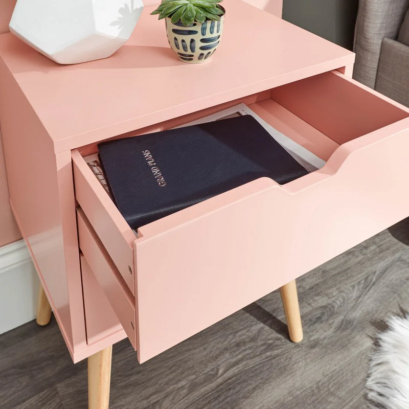Nyborg Bedside Table Pink 2 Drawers - Image 3