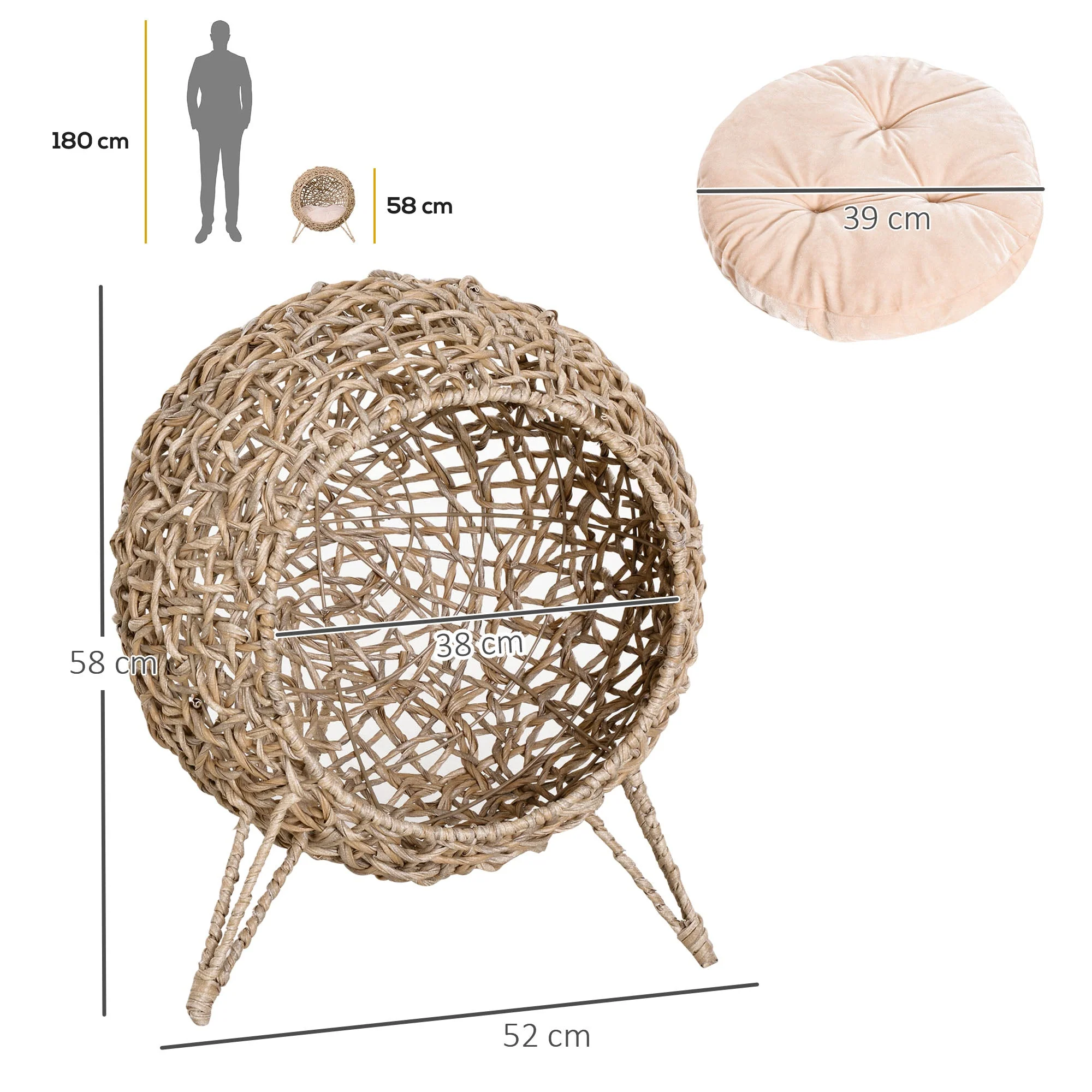 Odessey 39cm Dia Cat Bed Light Brown by Pawhut - Image 2