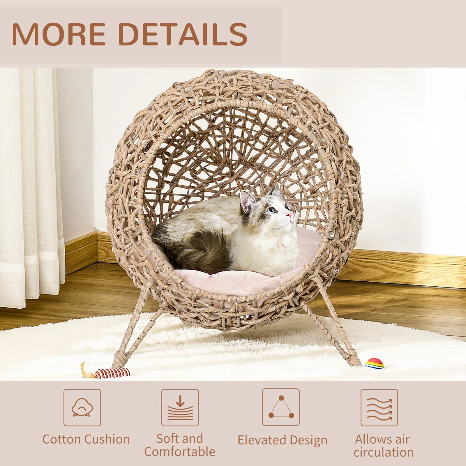 Odessey 39cm Dia Cat Bed Light Brown by Pawhut - Image 3