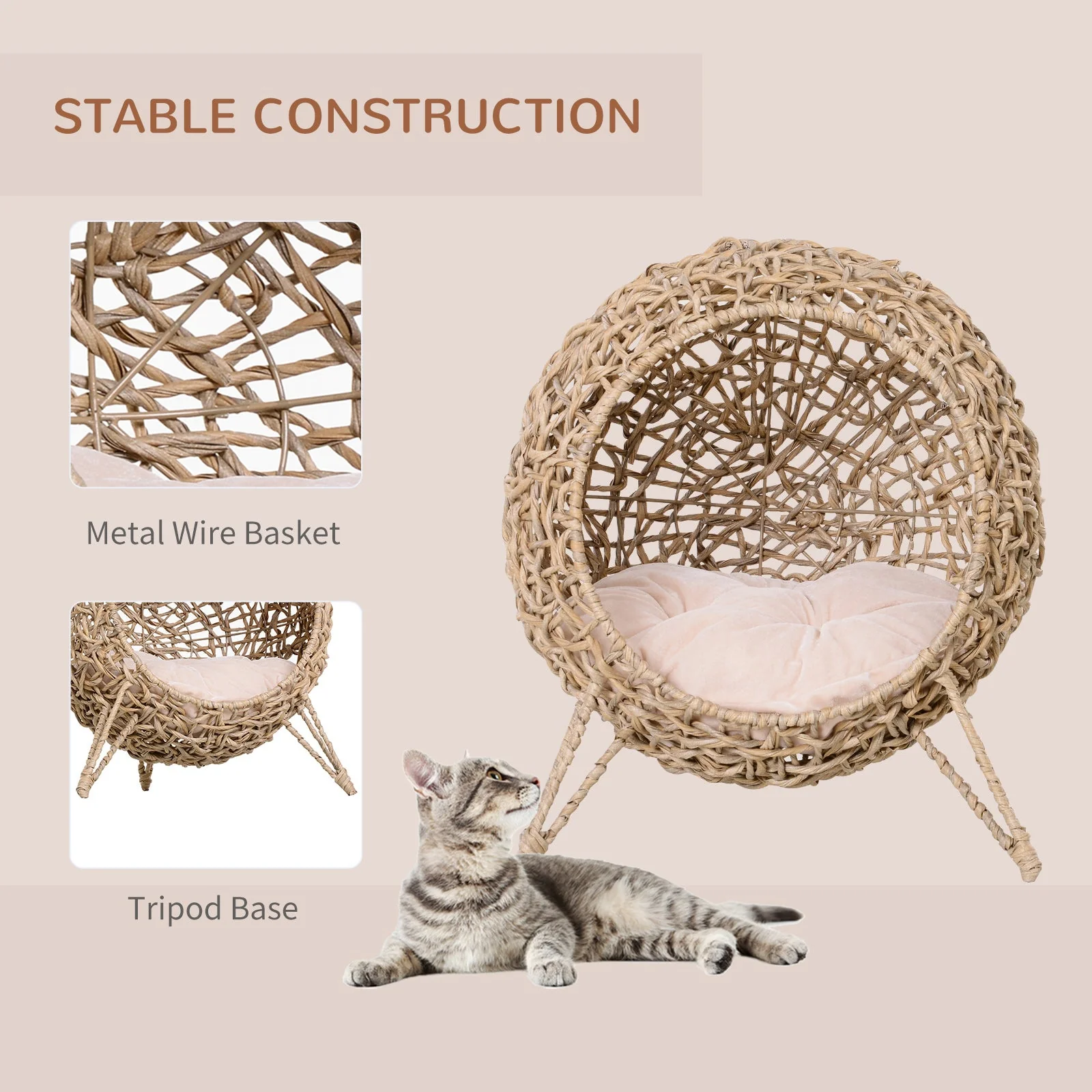 Odessey 39cm Dia Cat Bed Light Brown by Pawhut - Image 7