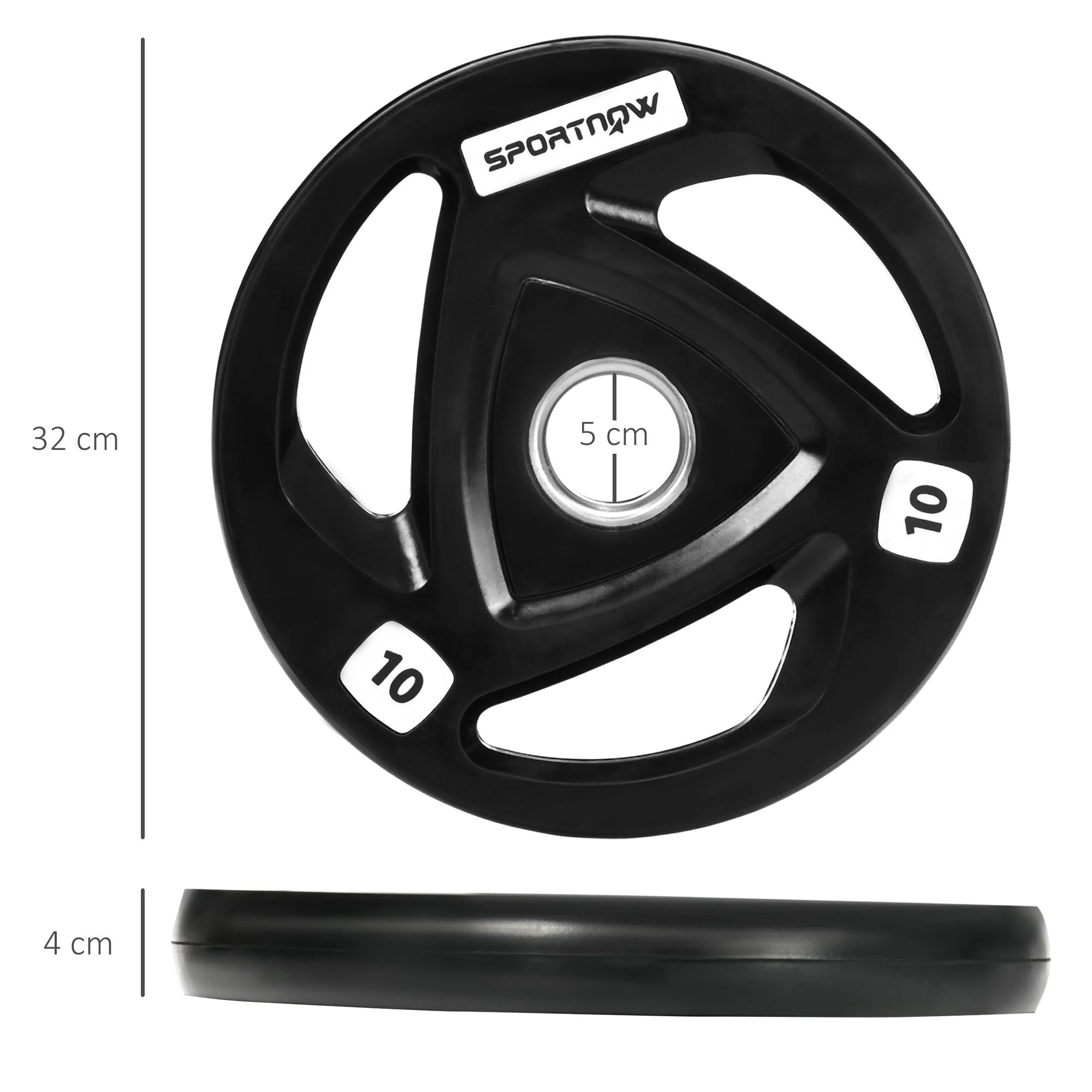 Olympic 2 x 10kg With 5cm Core Hole Weight Plates Steel & Rubber Black by Sportnow - Image 3