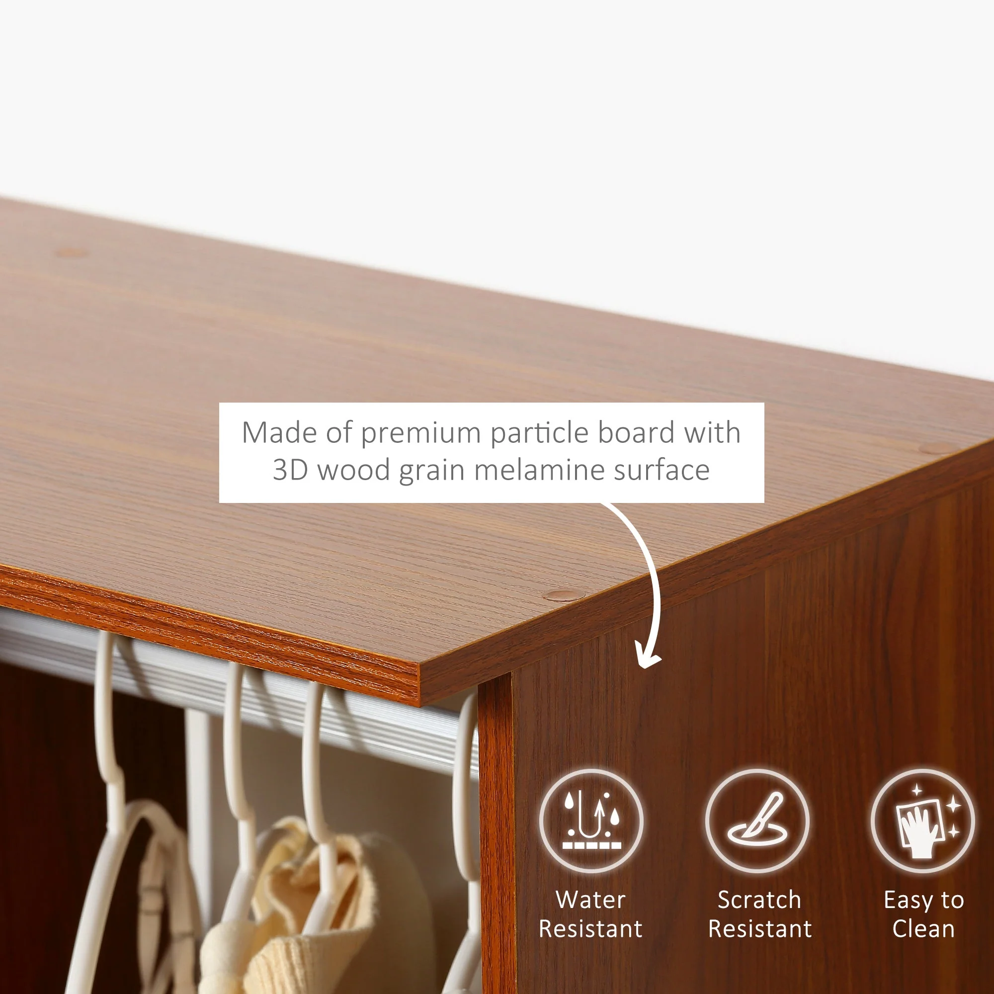 Open Wardrobe with Hanging Rail and Storage Shelves w/Wheels Bedroom-Walnut - Image 5