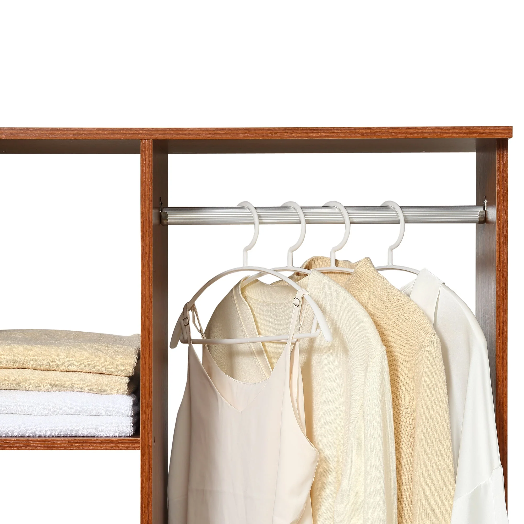 Open Wardrobe with Hanging Rail and Storage Shelves w/Wheels Bedroom-Walnut - Image 8