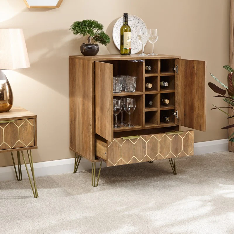 Orleans Wine Rack Natural 2 Doors 1 Shelf 1 Drawer - Image 3