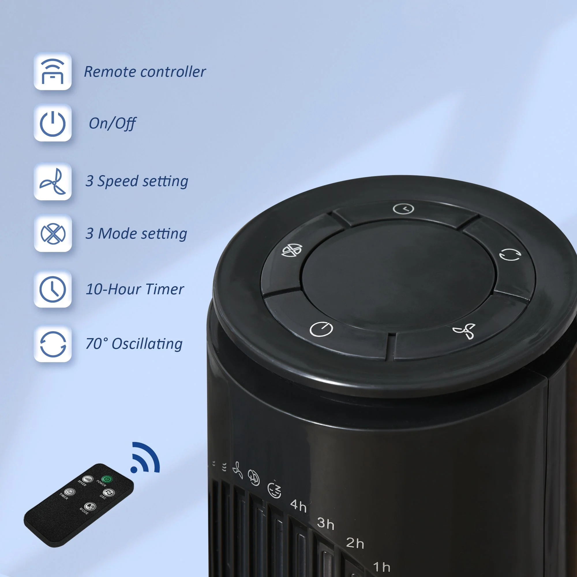 Oscillating Three Speed Tower Fan With Timer Grey - Image 4