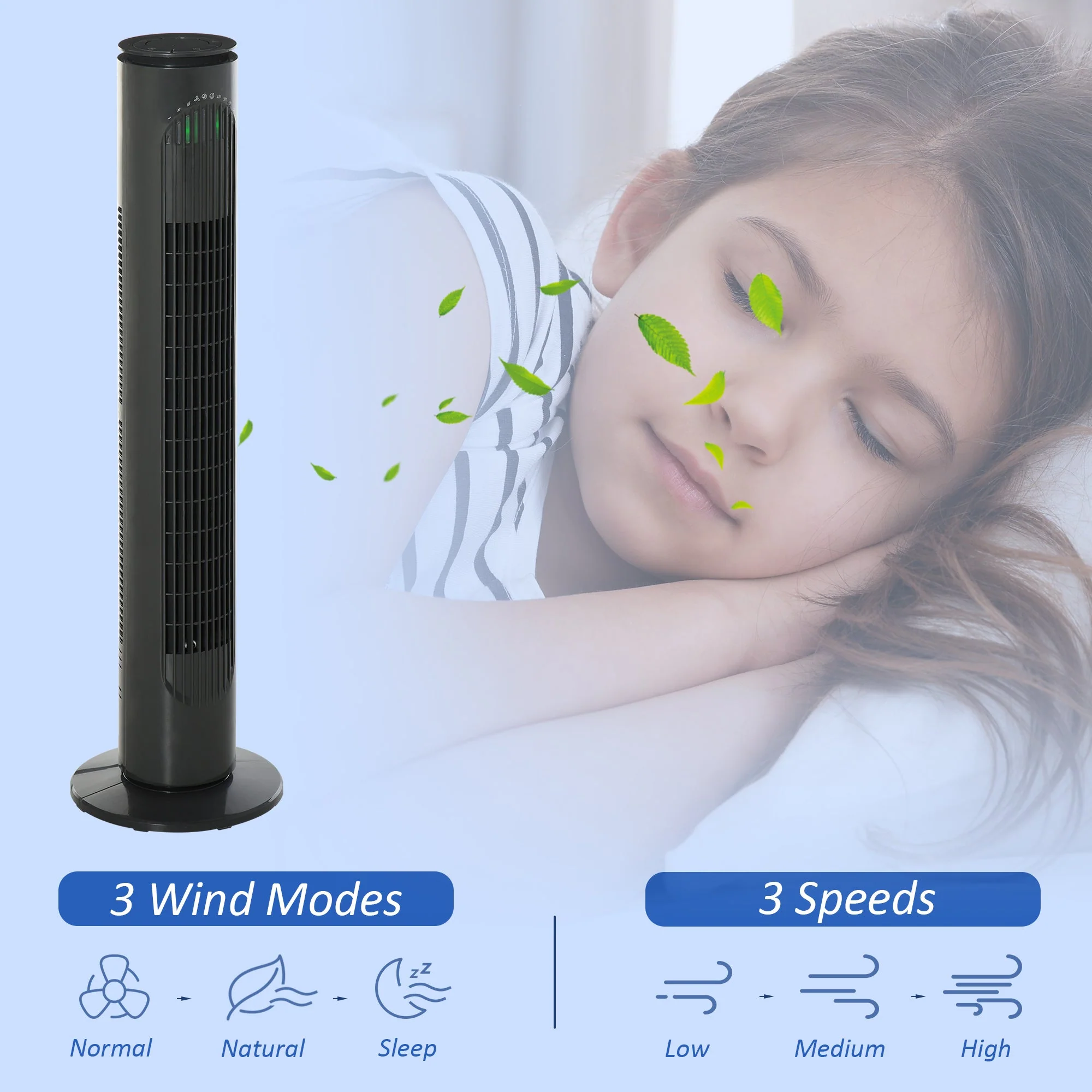 Oscillating Three Speed Tower Fan With Timer Grey - Image 7