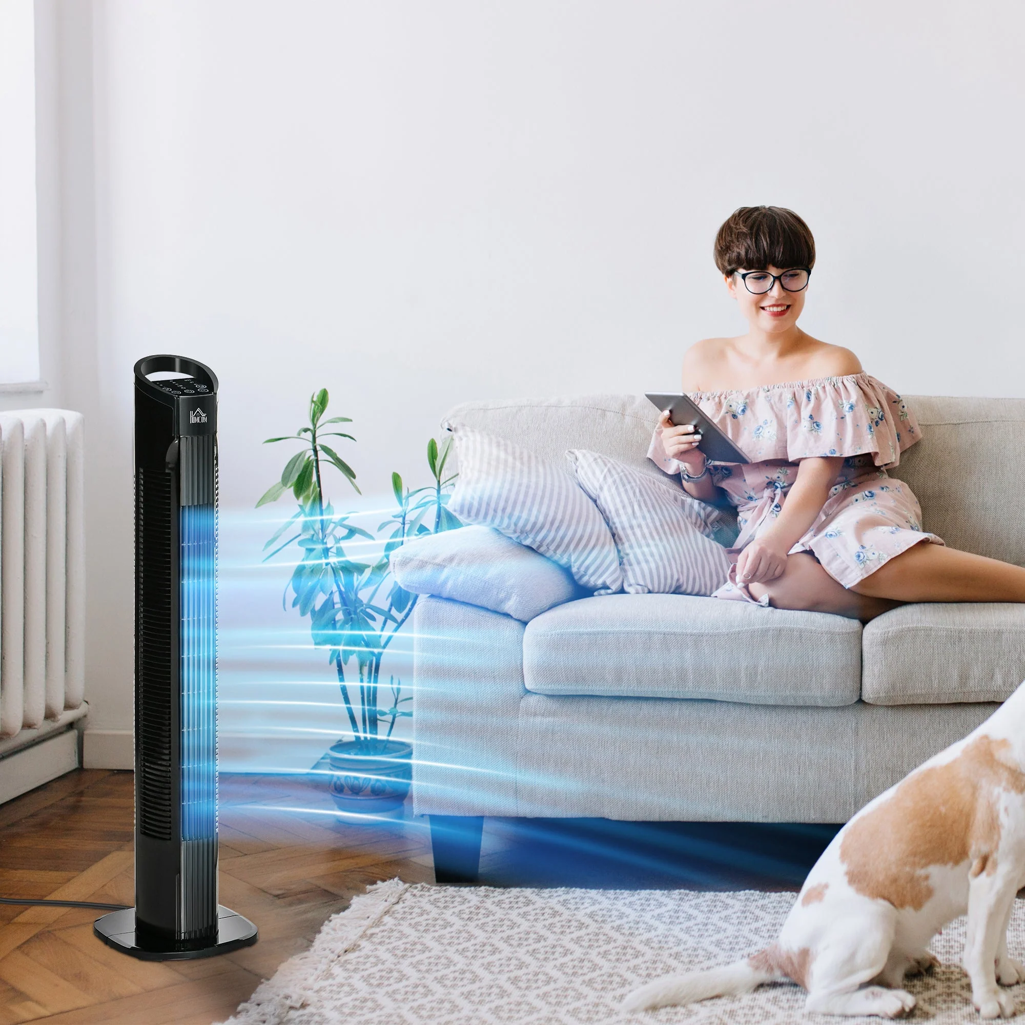 Oscillating Three Speed Tower Fan With Timer & Remote Control Black - Image 2