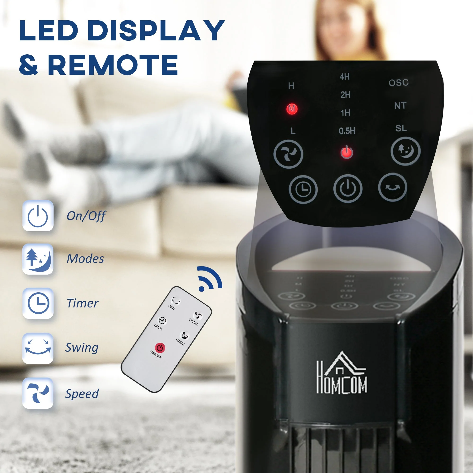 Oscillating Three Speed Tower Fan With Timer & Remote Control Black - Image 4