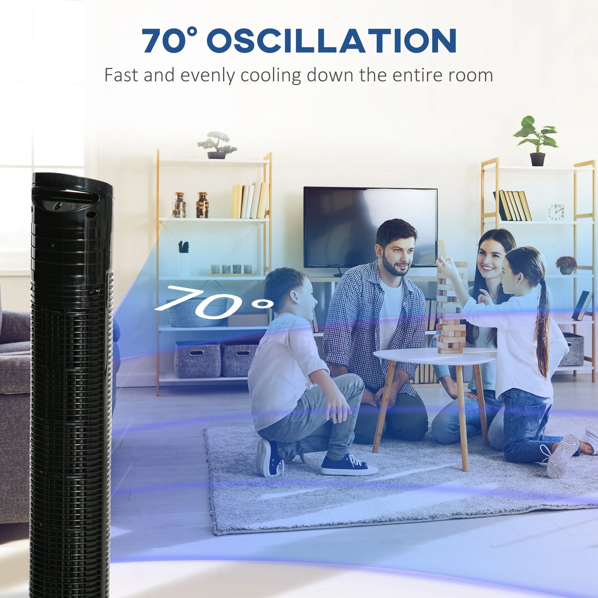 Oscillating Three Speed Tower Fan With Timer & Remote Control Black - Image 6