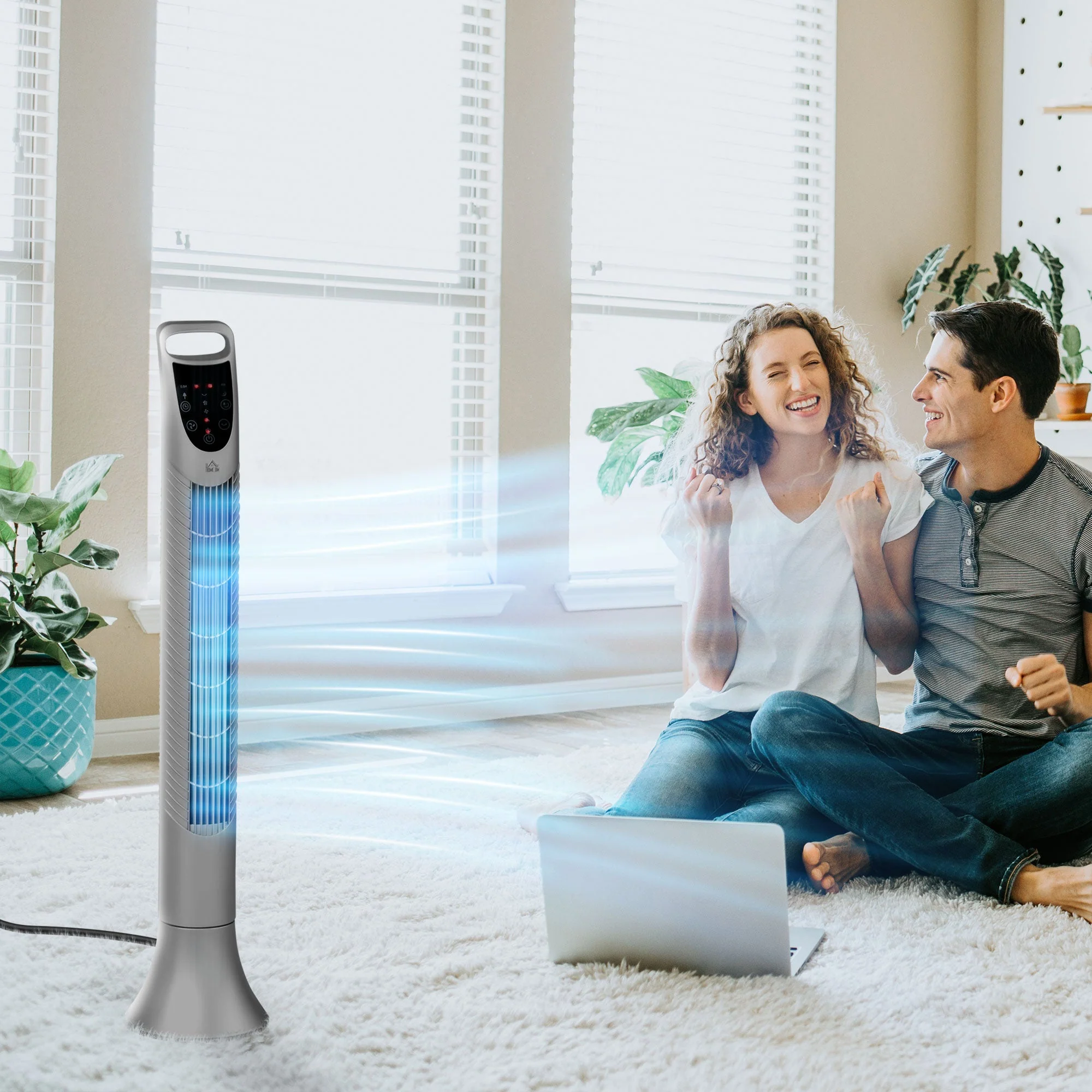 Oscillating Three Speed Tower Fan With Timer & Remote Control Silver - Image 2