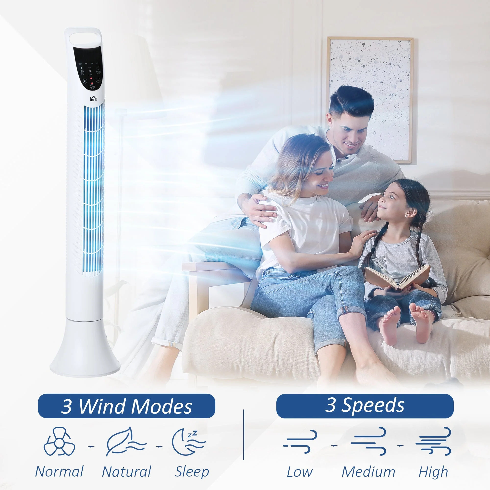 Oscillating Three Speed Tower Fan With Timer & Remote Control White - Image 5