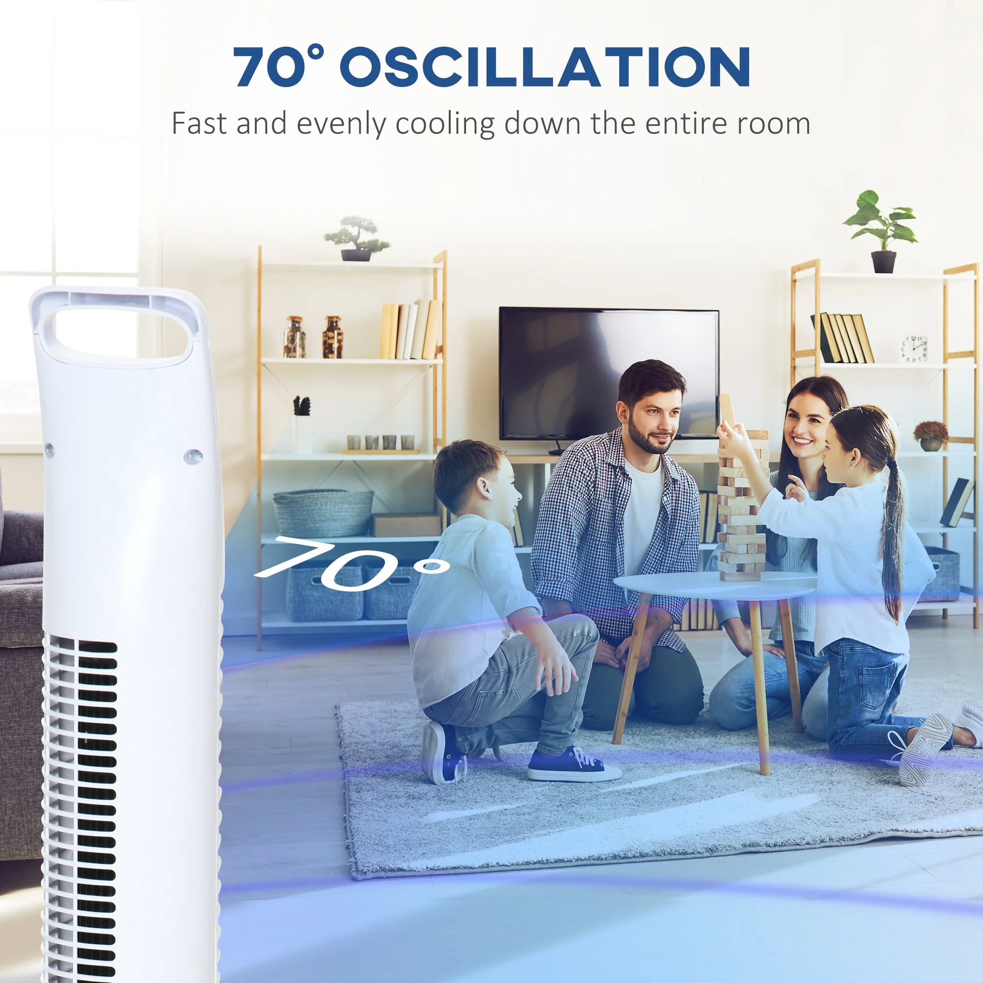 Oscillating Three Speed Tower Fan With Timer & Remote Control White - Image 6