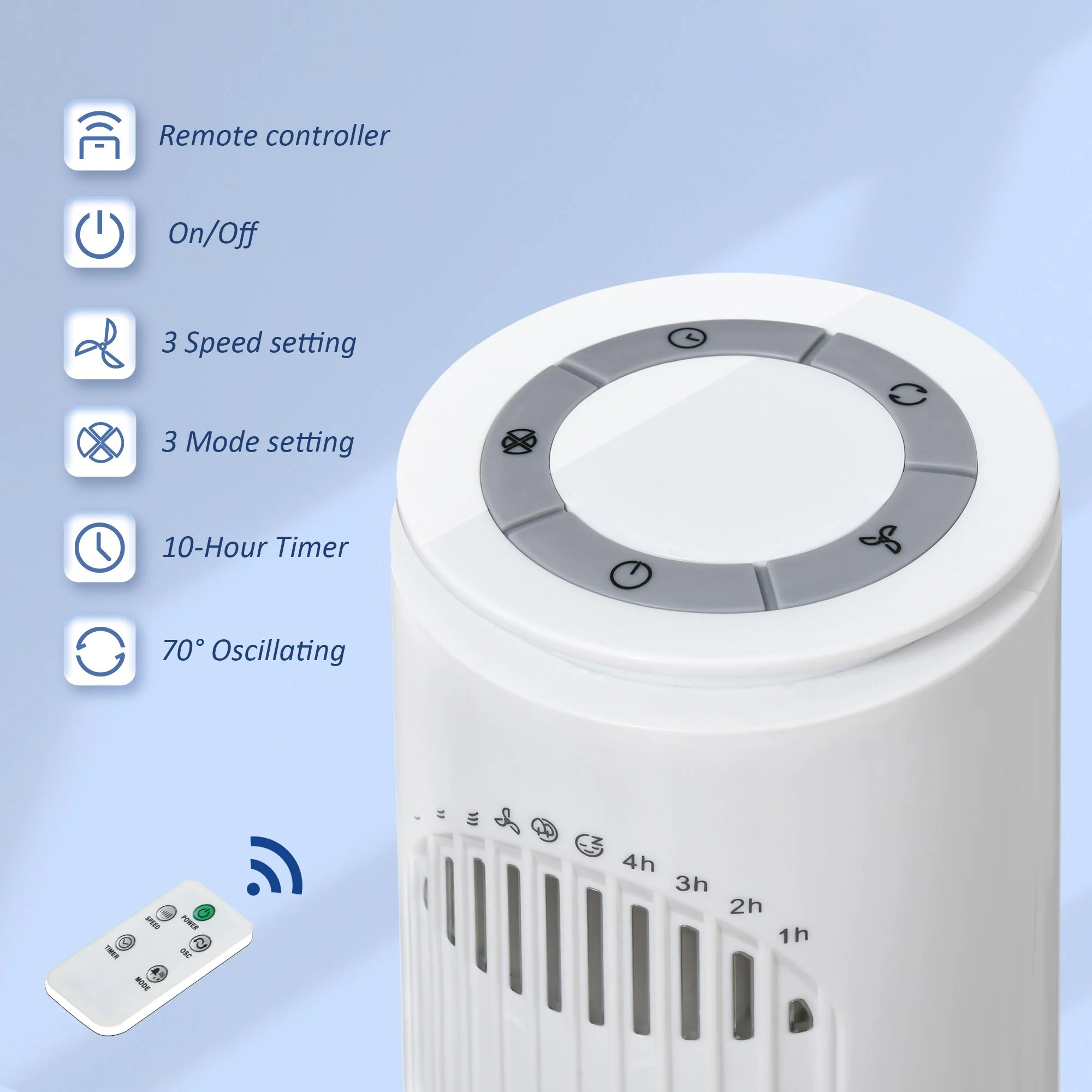 Oscillating Three Speed Tower Fan With Timer White - Image 5