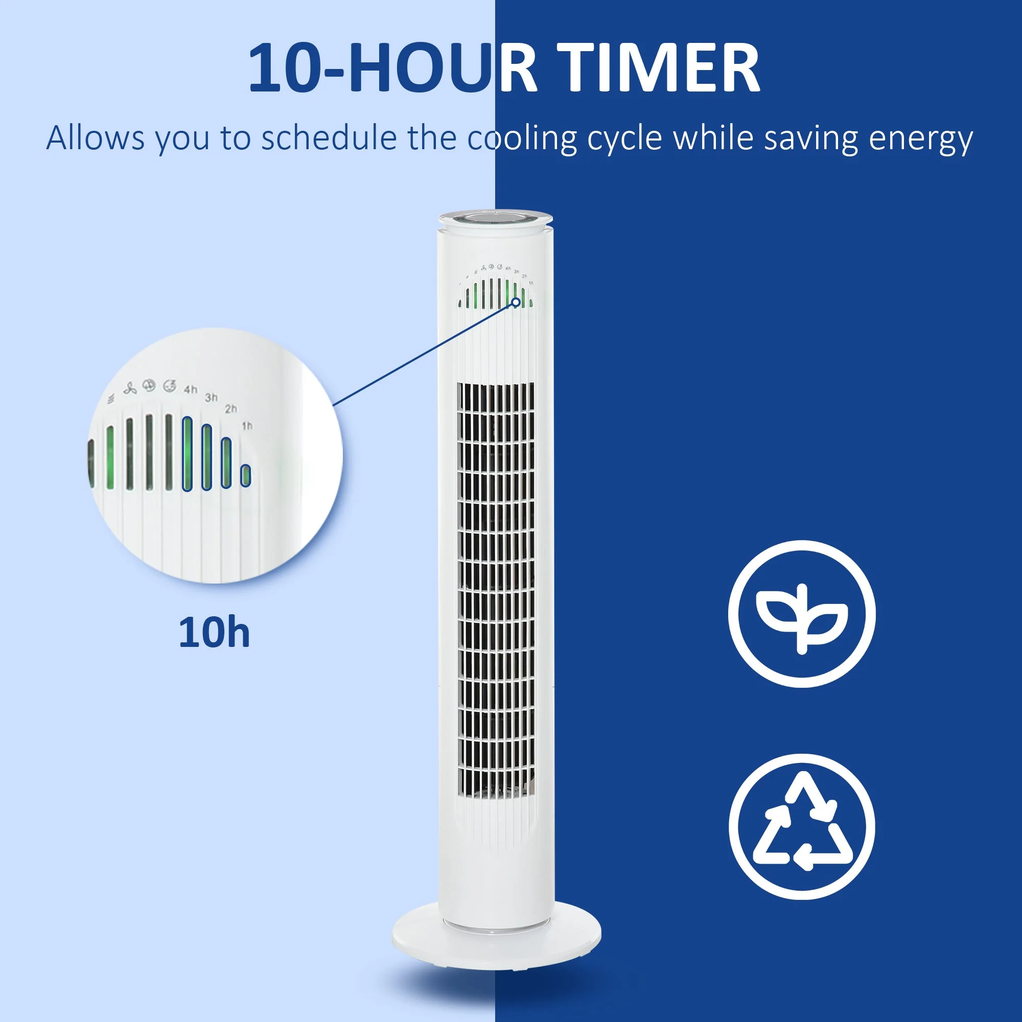 Oscillating Three Speed Tower Fan With Timer White - Image 6
