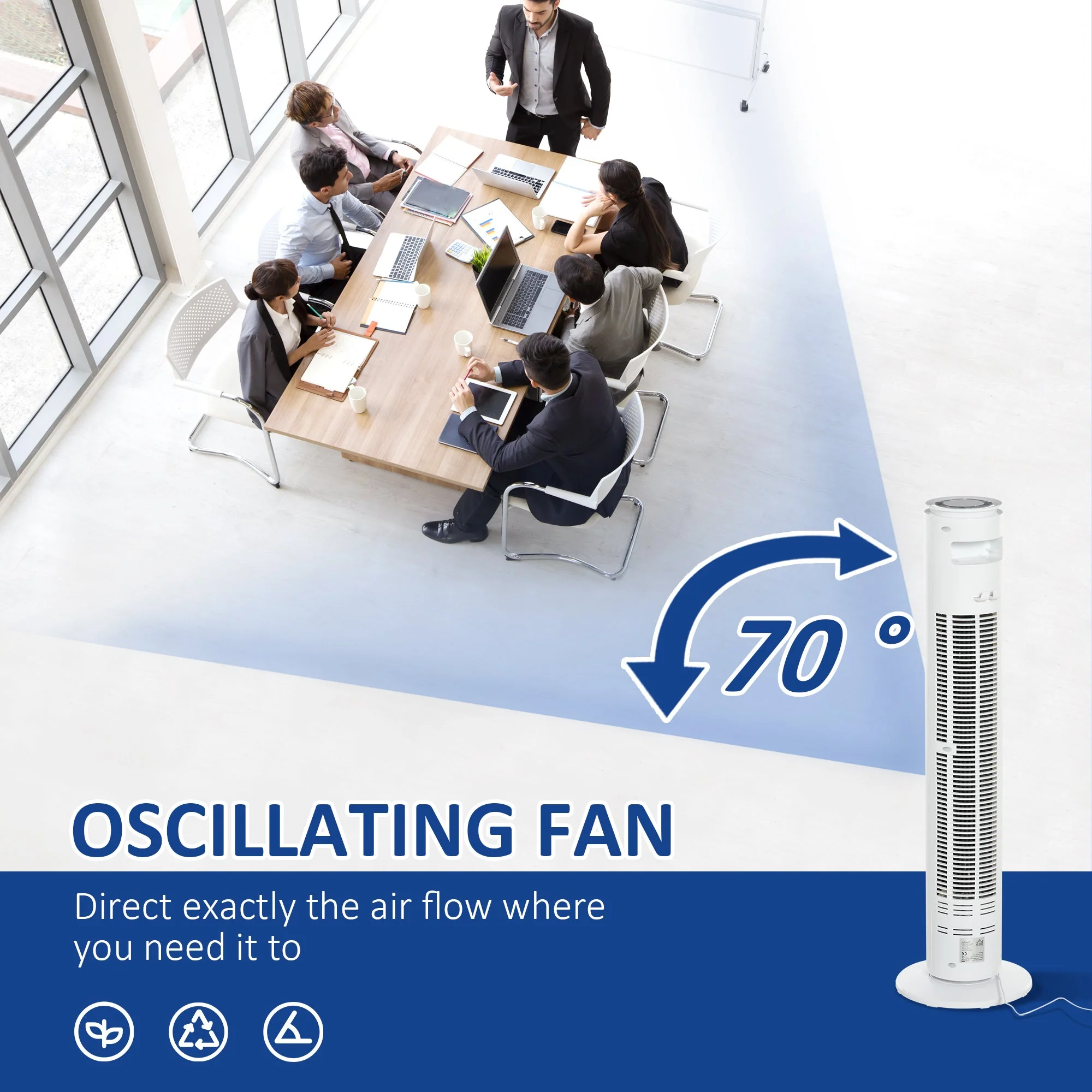 Oscillating Three Speed Tower Fan With Timer White - Image 7