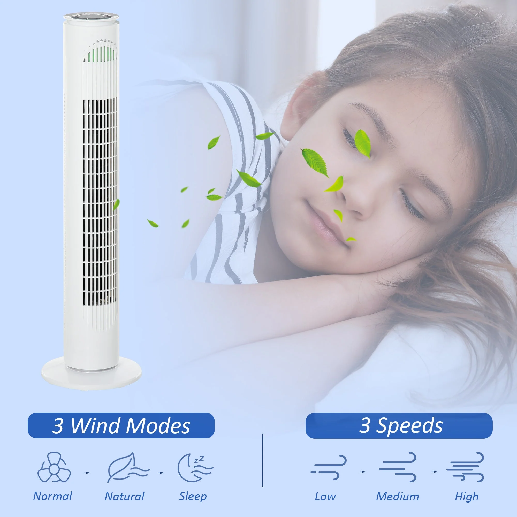 Oscillating Three Speed Tower Fan With Timer White - Image 8