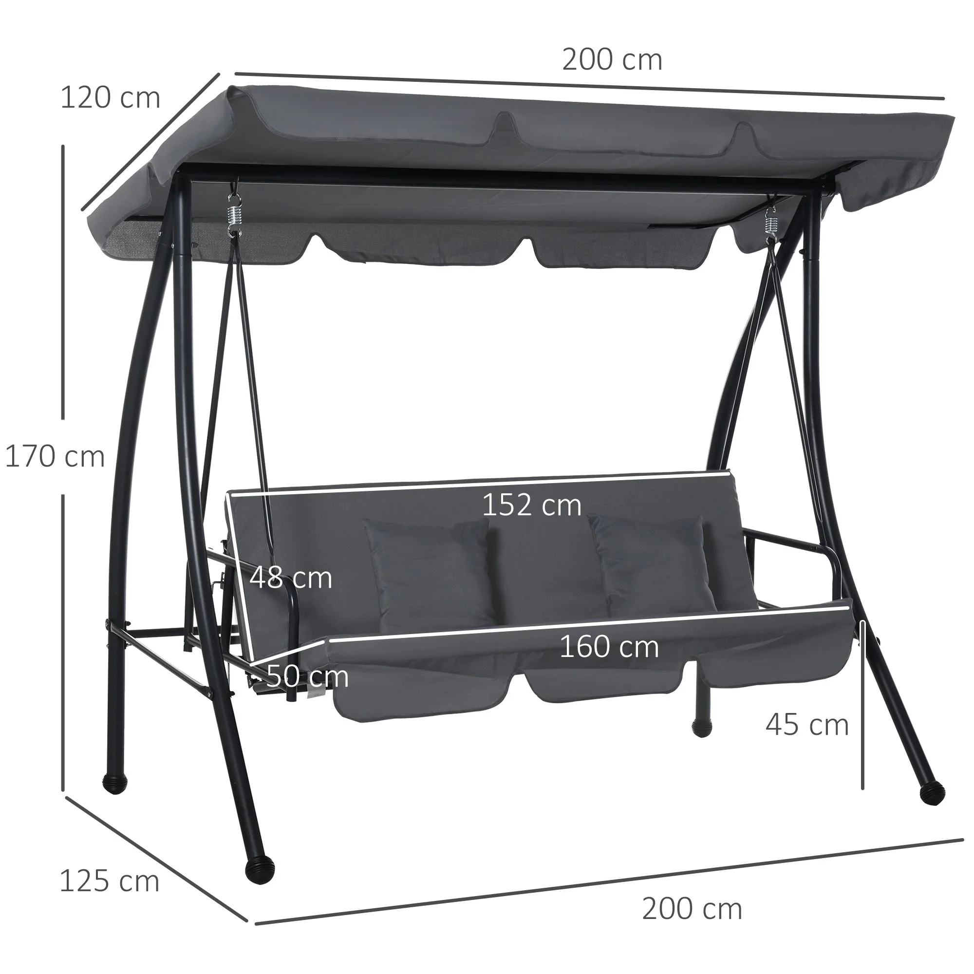 Outdoor 2-in-1 Patio Swing Chair Lounger 3 Seater Garden Swing Seat Bed Hammock Bed Convertible Tilt Canopy W/ Cushion - Image 3